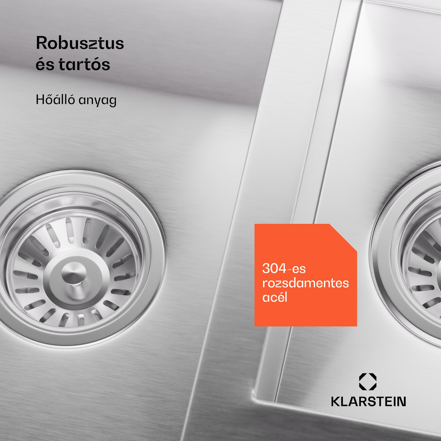 TitanSteel konyhai mosogató lefolyóval, 100 x 45 cm, 2 mosogató, rozsdamentes acél, hőálló 