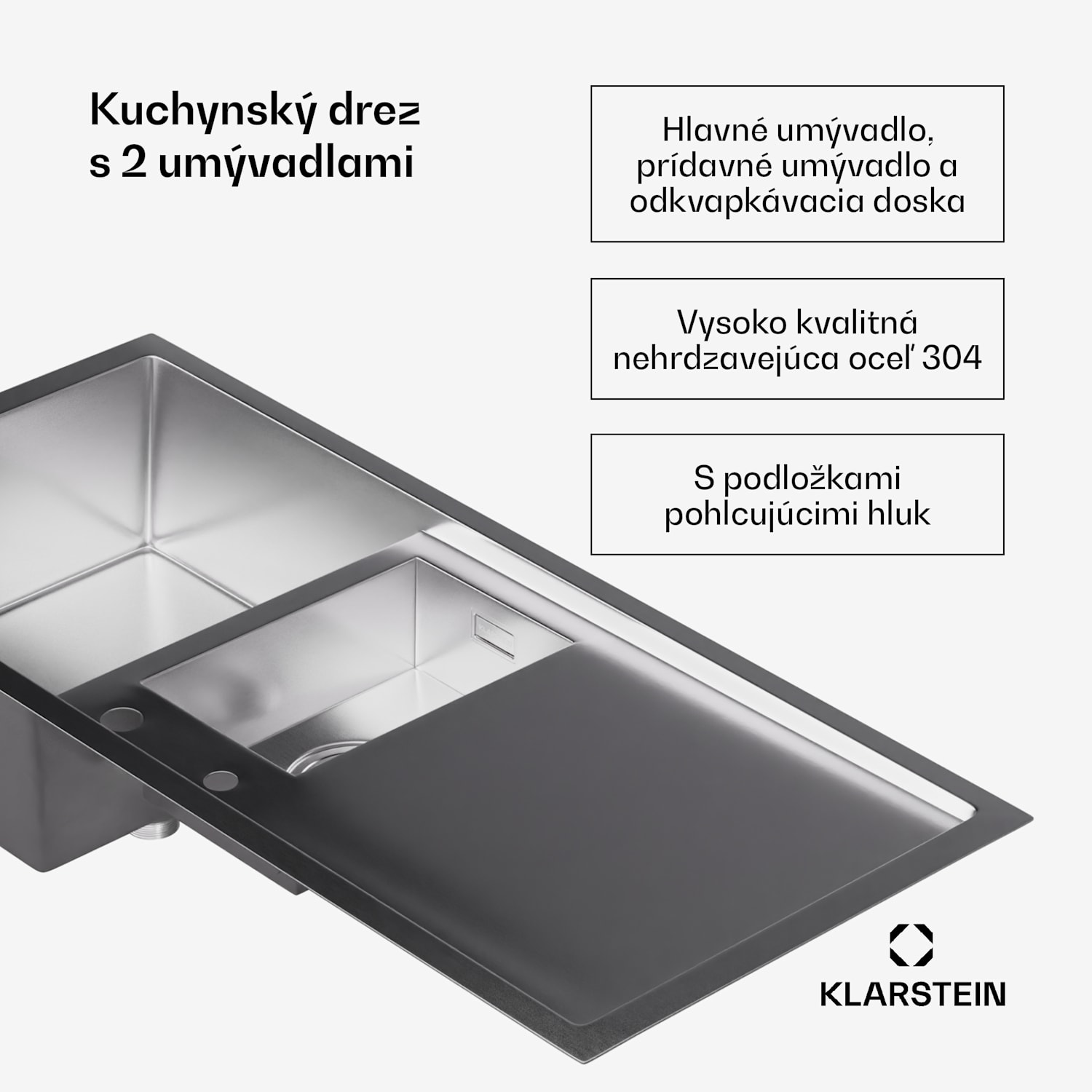 TitanSteel kuchynský drez s odkvapkávačom, 100 x 45 cm, 2 umývadlá, nehrdzavejúca oceľ, odolný voči teplu 