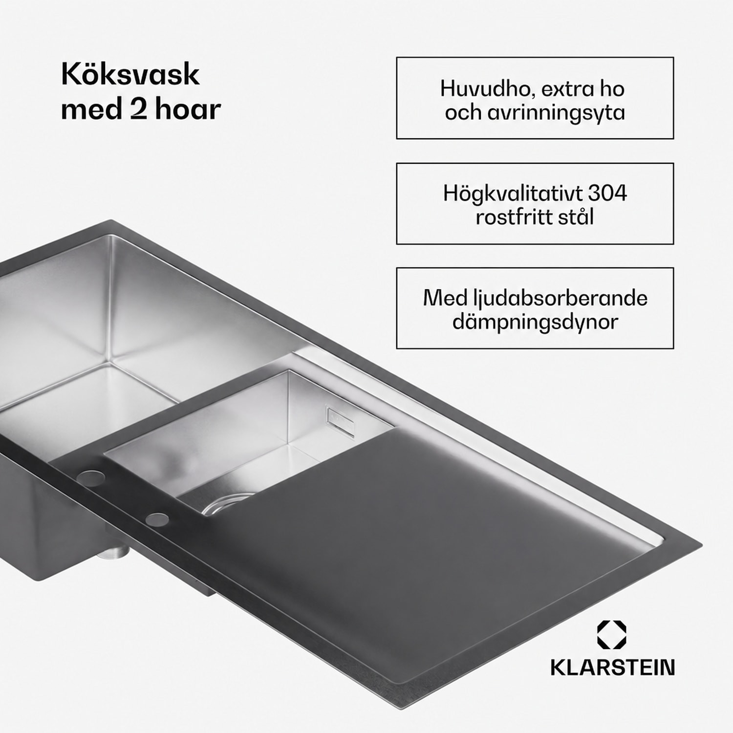 TitanSteel diskho med avrinningsyta | 100 x 45 cm | 2 hoar | rostfritt stål | värmebeständig 100 x 45 cm | Rostfritt Stål