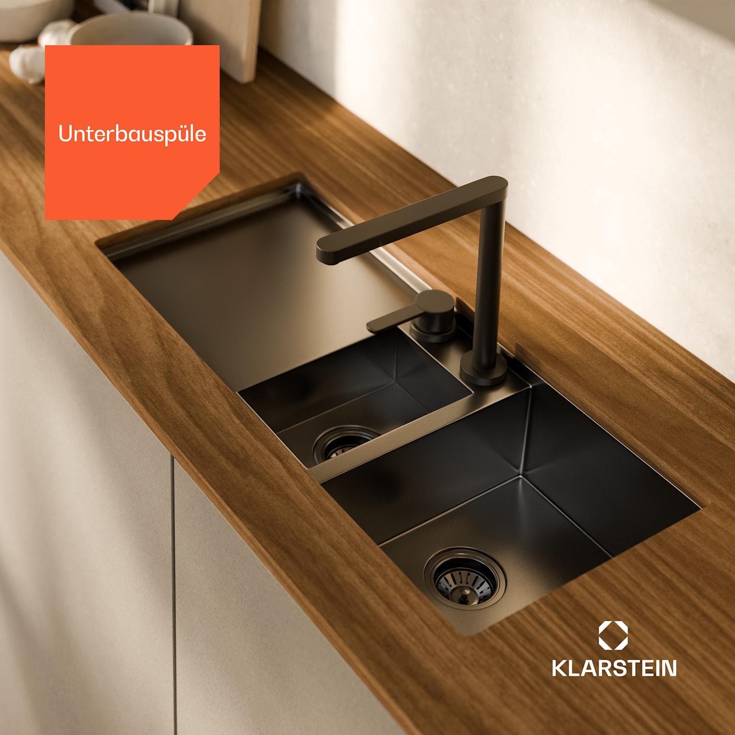 TitanSteel évier de cuisine avec égouttoir | 100 x 45 cm | 2 bacs | acier inoxydable | résistant aux rayures | supporte la chaleur 100 x 45 cm | Anthracite