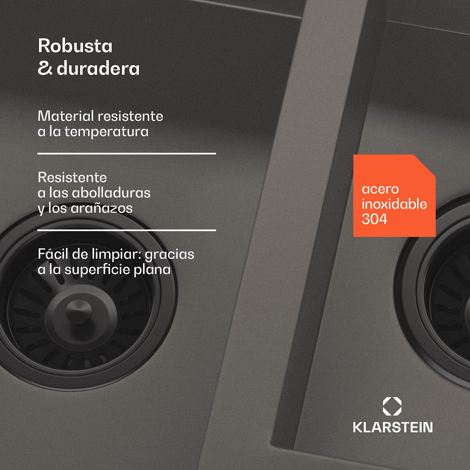 Fregadero de cocina TitanSteel con escurridor |  100 x 45 cm | inoxidable | 2 vasos | resistente al calor 