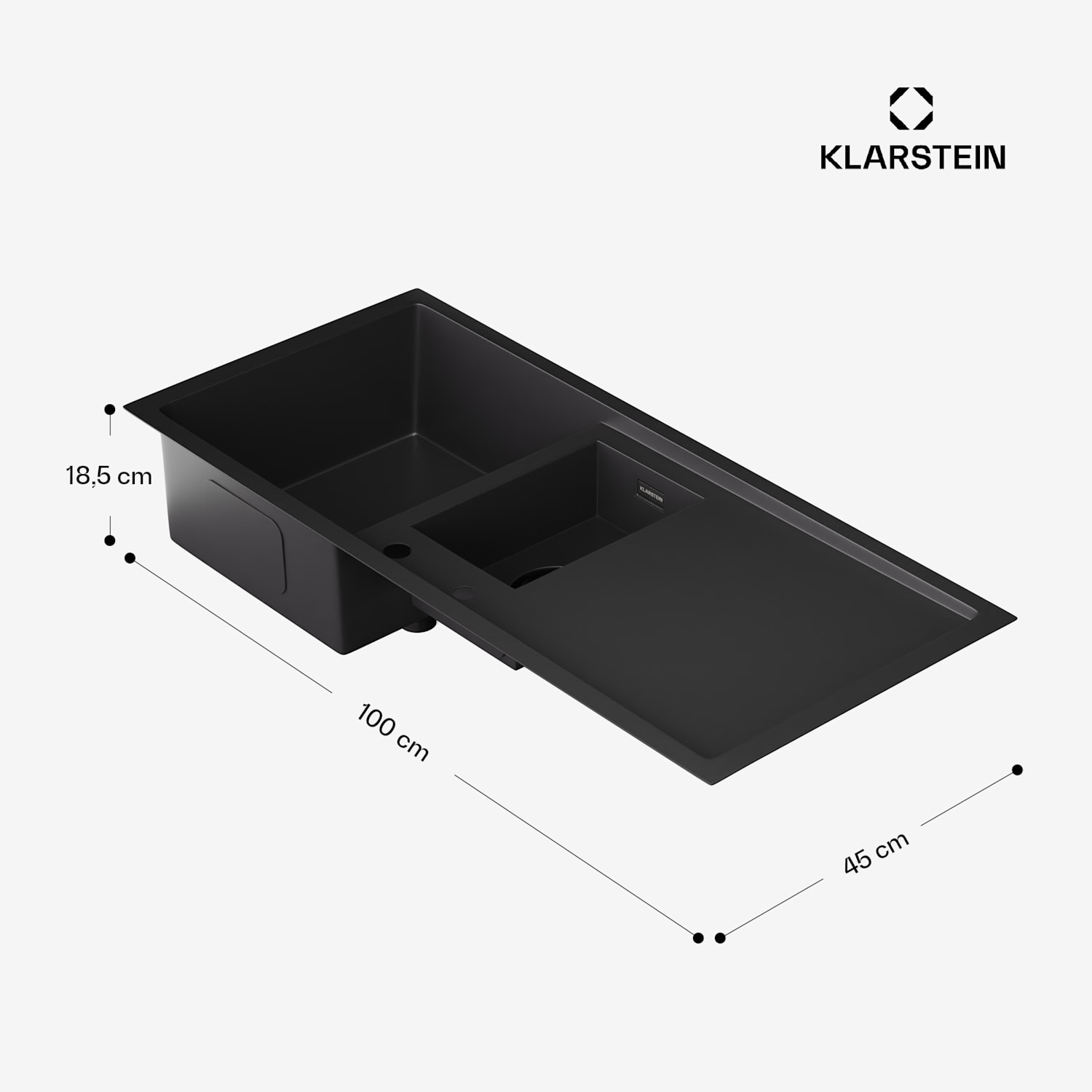 Fregadero de cocina TitanSteel con escurridor |  100 x 45 cm | inoxidable | 2 vasos | resistente al calor 