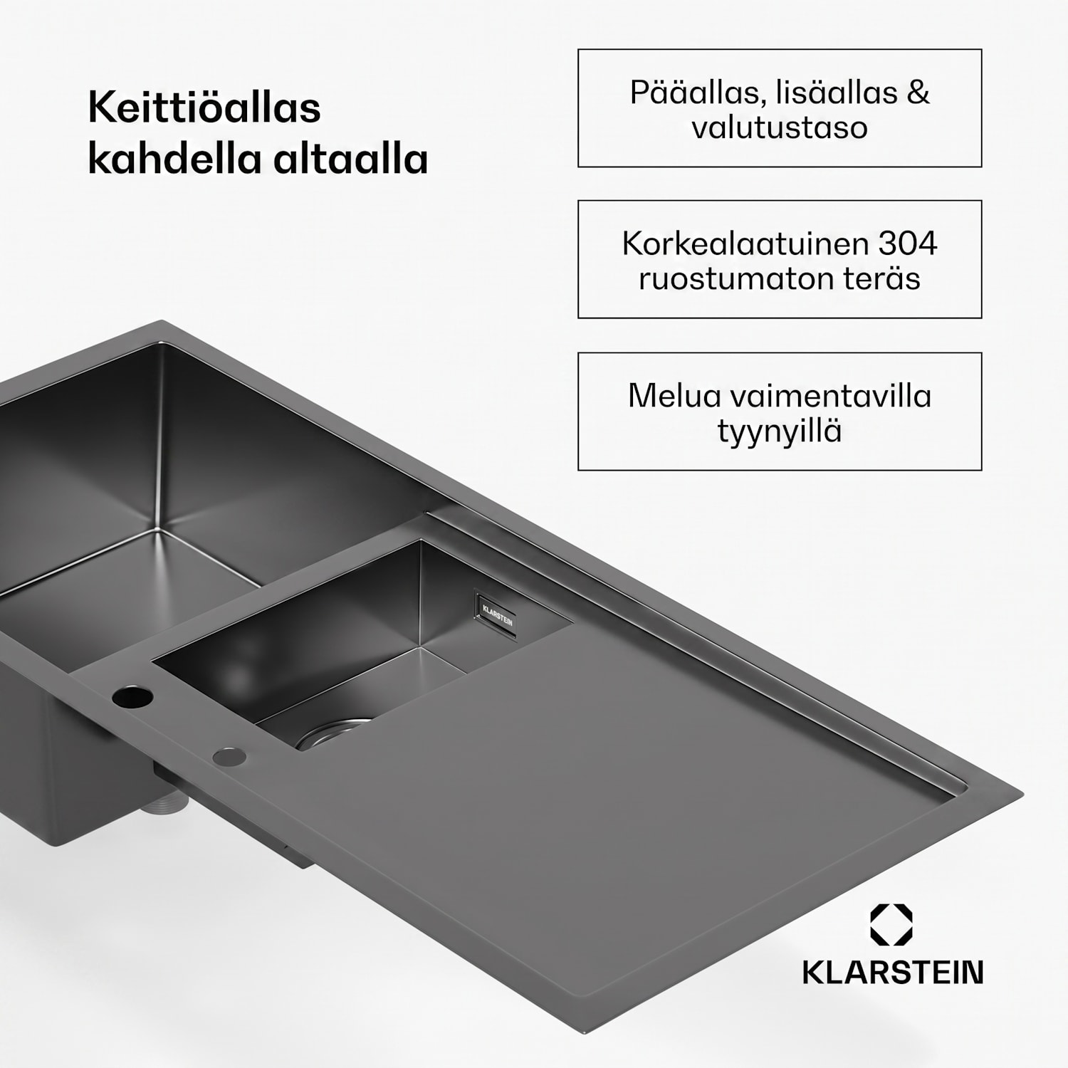 TitanSteel-tiskiallas kuivaustasolla | 100 x 45 cm | 2 allasta | ruostumaton | lämmönkestävä 100 x 45 cm | Antrasiitti