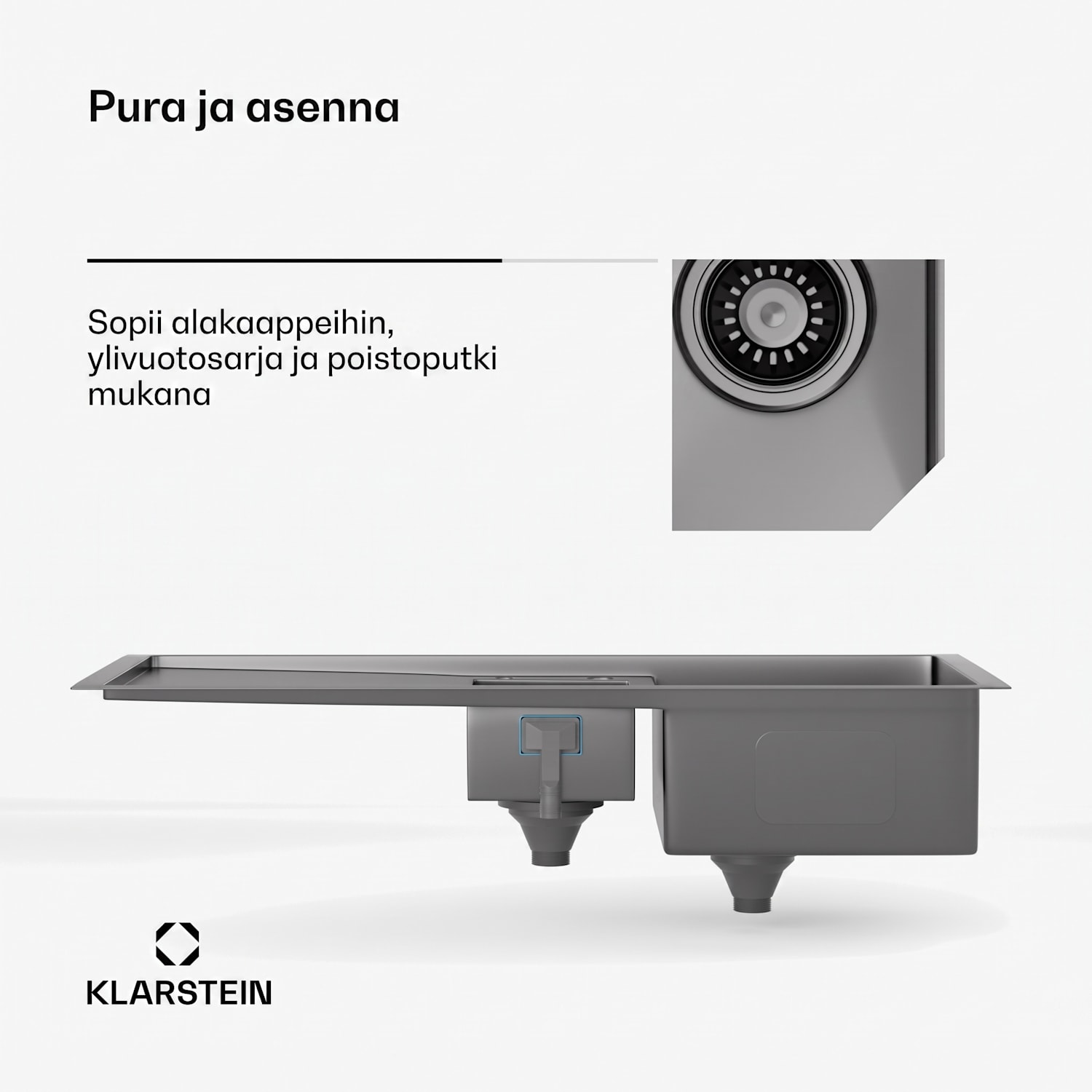 TitanSteel-tiskiallas kuivaustasolla | 100 x 45 cm | 2 allasta | ruostumaton | lämmönkestävä 100 x 45 cm | Antrasiitti
