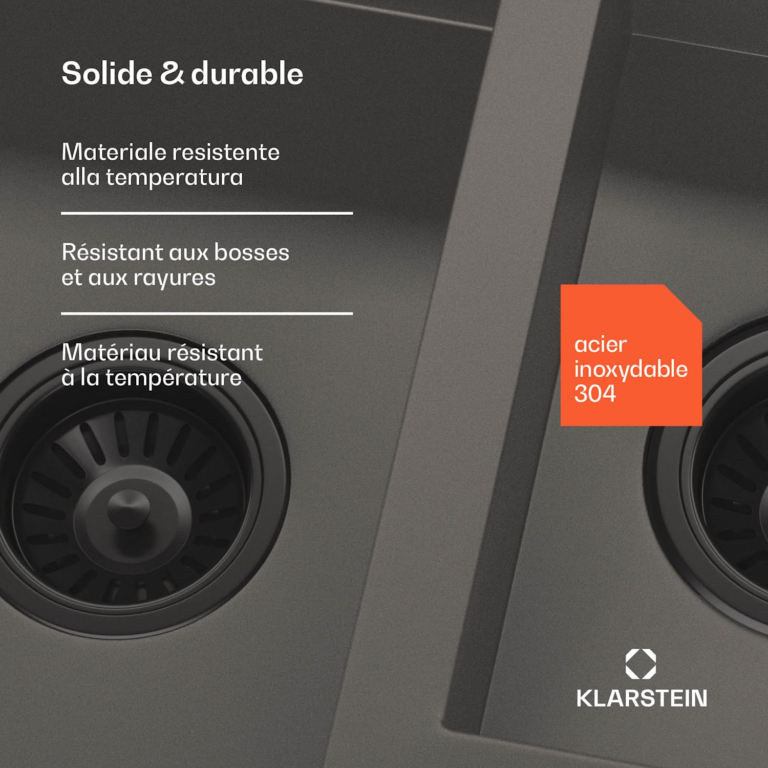 TitanSteel gootsteen met afdruipvlak | 100 x 45 cm | 2 spoelbakken | roestvrij | hittebestendig 