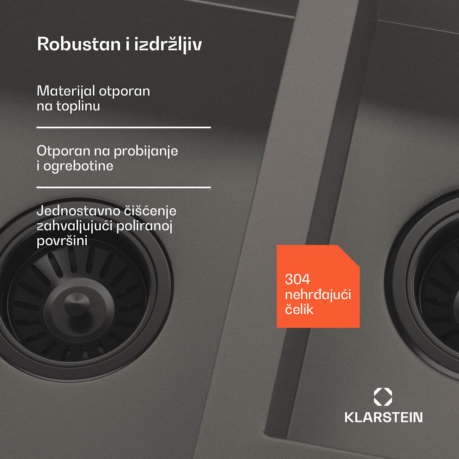 TitanSteel kuhinjski sudoper s ocjedom, 100 x 45 cm, nehrđajući čelik, otporan na ogrebotine, otporan na toplinu 