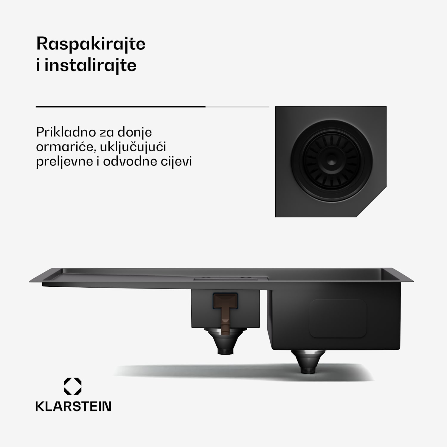 TitanSteel kuhinjski sudoper s ocjedom, 100 x 45 cm, nehrđajući čelik, otporan na ogrebotine, otporan na toplinu 