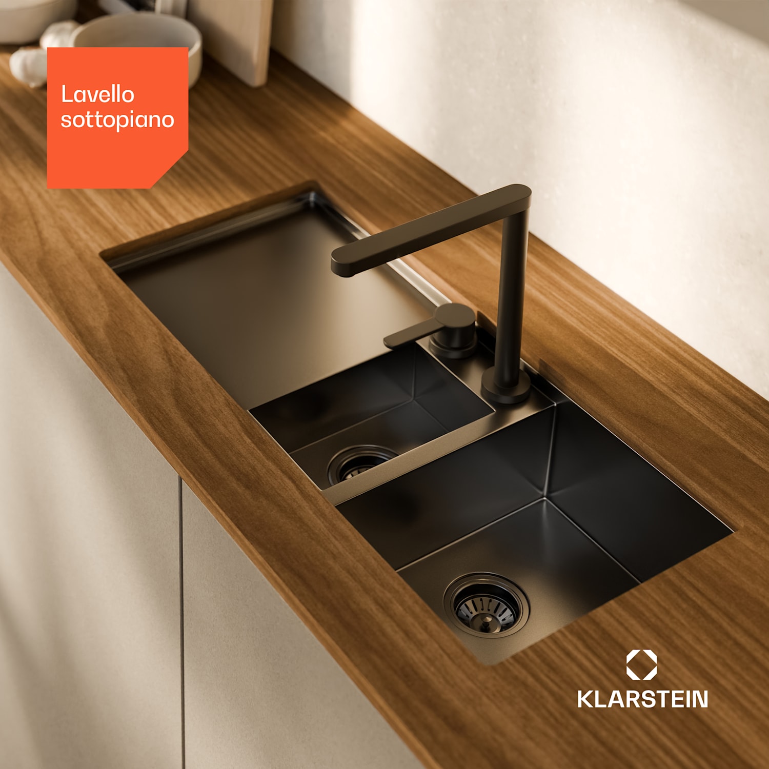 TitanSteel - Lavello da cucina con sgocciolatoio | 100 x 45 cm | 2 vasche | Antiruggine | Resistente al calore 100 x 45 cm | Antracite