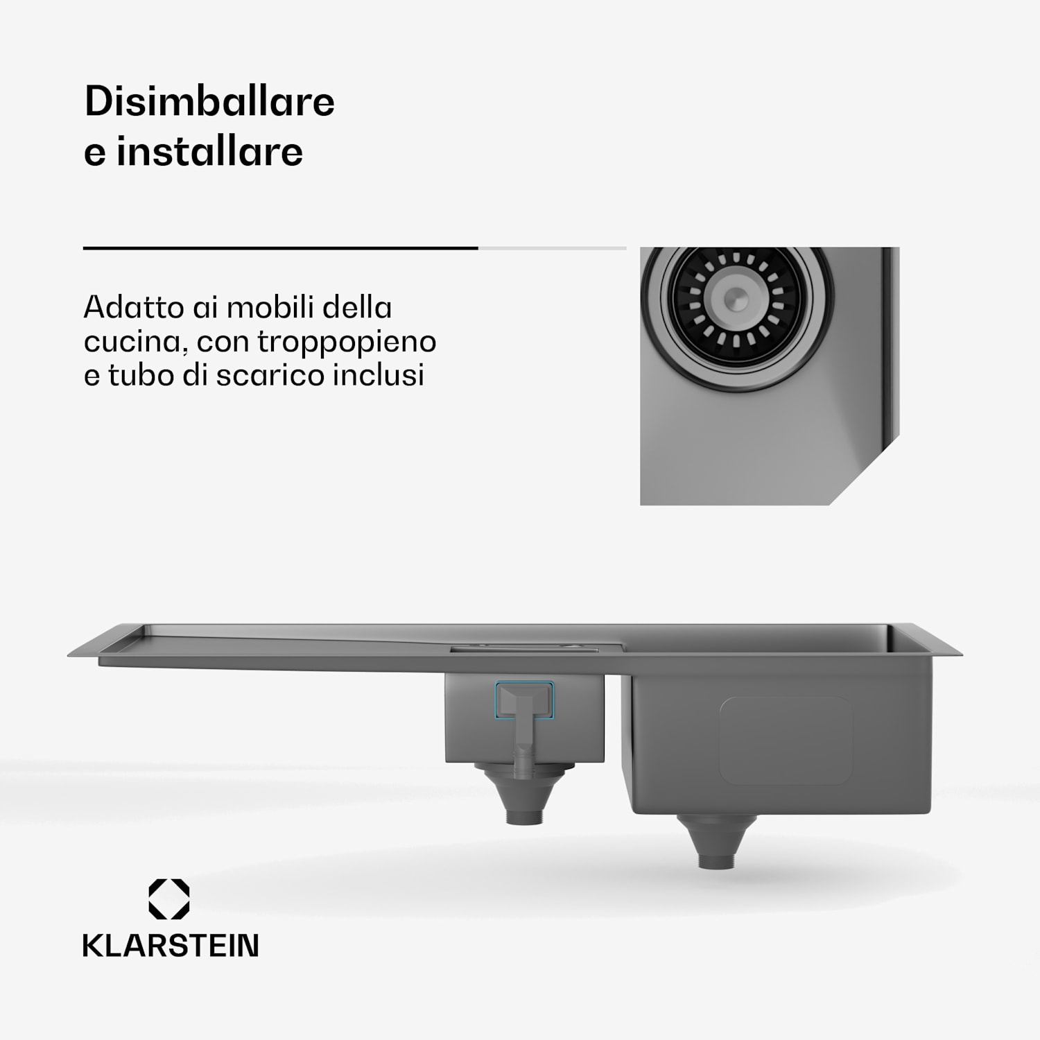 TitanSteel - Lavello da cucina con sgocciolatoio | 100 x 45 cm | 2 vasche | Antiruggine | Resistente al calore 100 x 45 cm | Antracite