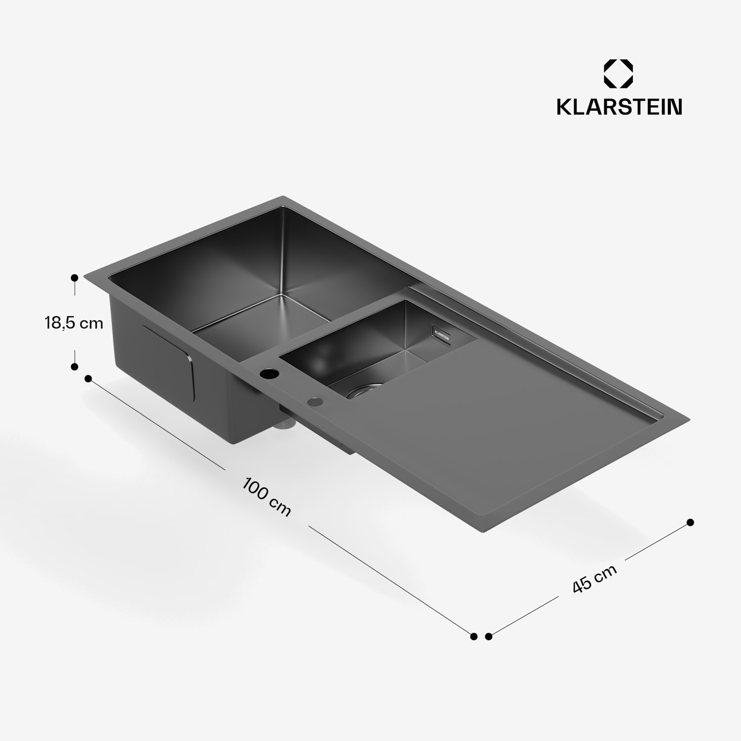 TitanSteel - Lavello da cucina con sgocciolatoio | 100 x 45 cm | 2 vasche | Antiruggine | Resistente al calore 100 x 45 cm | Antracite