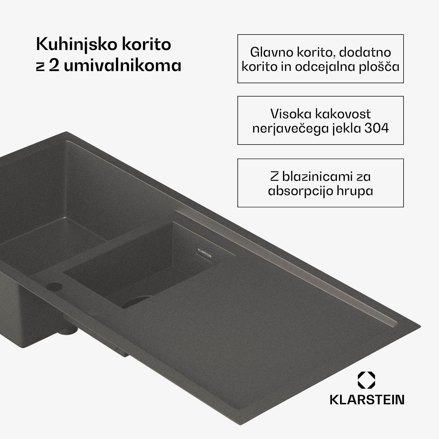 TitanSteel kuhinjsko korito z odcejalnikom, 100 x 45 cm, nerjaveče jeklo, odporno na praske, odporno na vročino 100 x 45 cm | Antracit