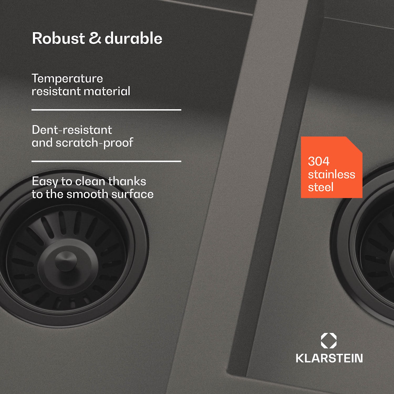 Lava-loiças TitanSteel com escorredor | 100 x 45 cm | 2 cubas | inoxidável | resistente ao calor 