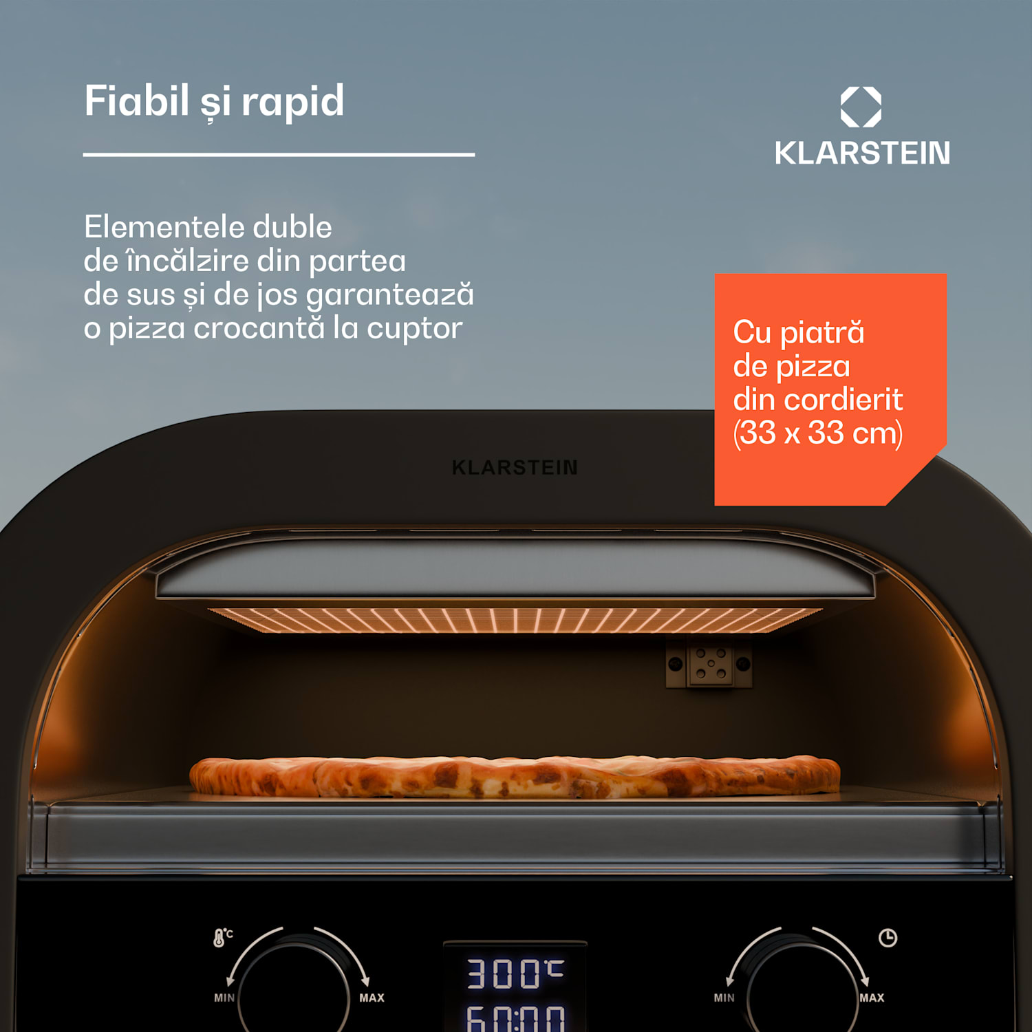 FornoVetro, cuptor pentru pizza, elemente de încălzire duble, 2200 W, 550 °C, Cool Touch, interior și exterior 