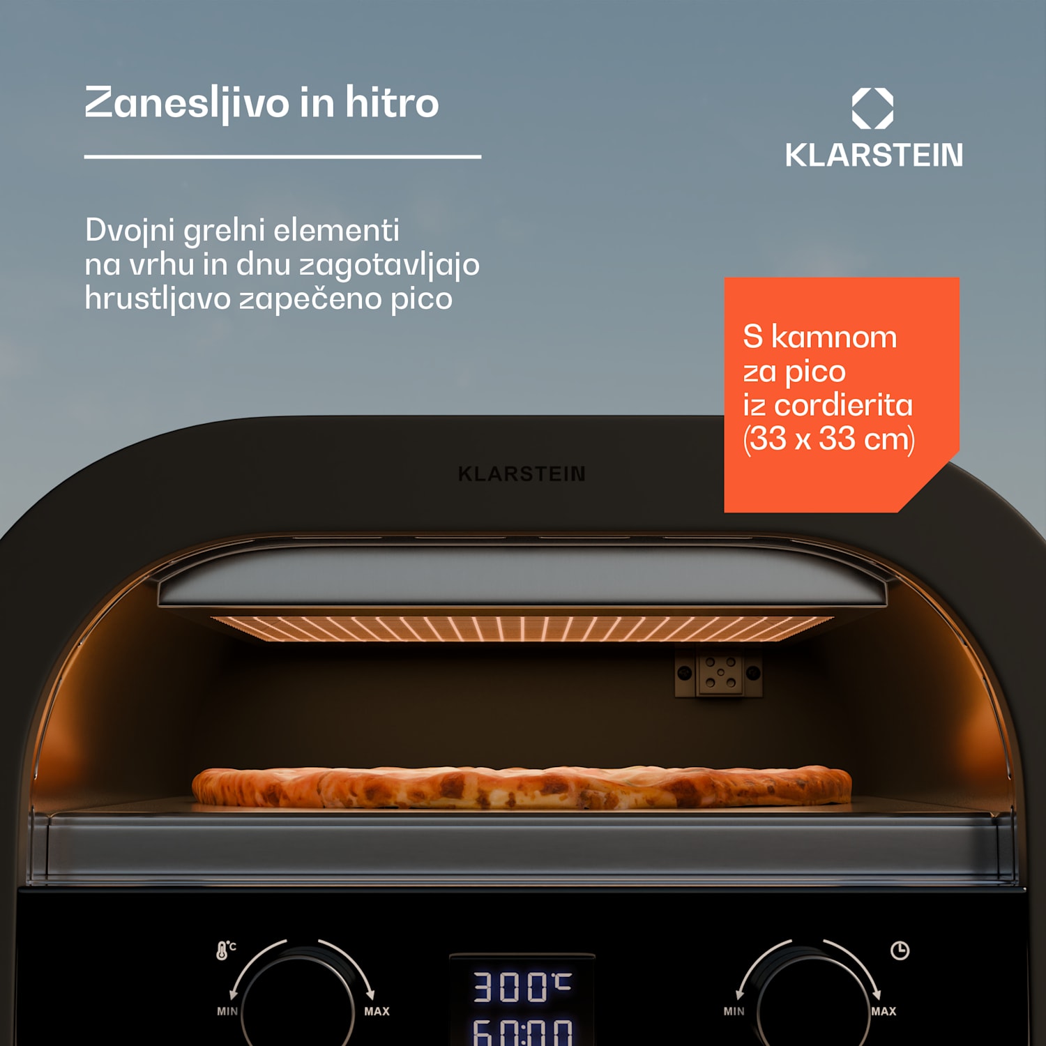 FornoVetro, peč za pizzo, dvojni grelni elementi, 2200 W, 550 °C, Cool Touch, notranja in zunanja 