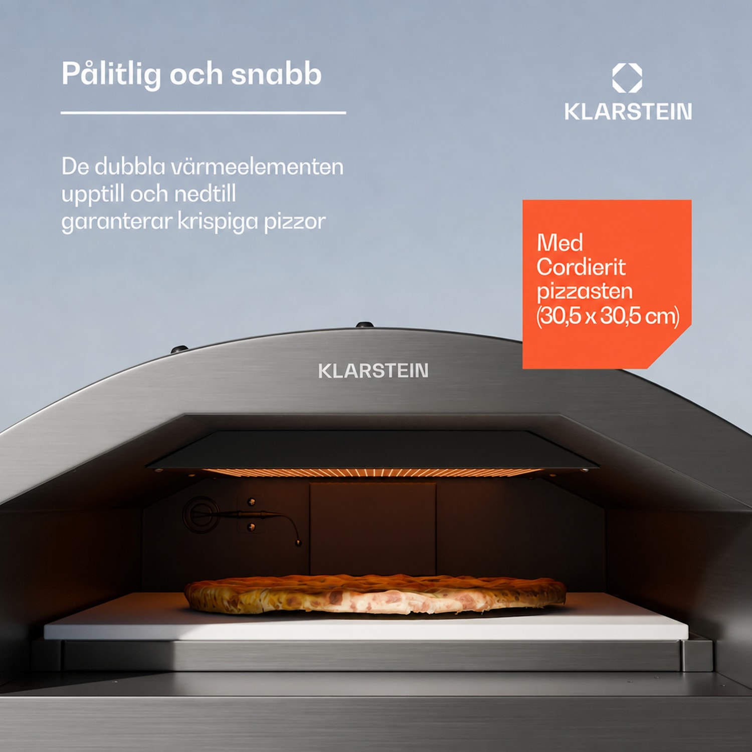 Klarstein LaFiamma pizzaugn för utomhusbruk | dubbla värmeelement | 2000W upp till 450 °C 