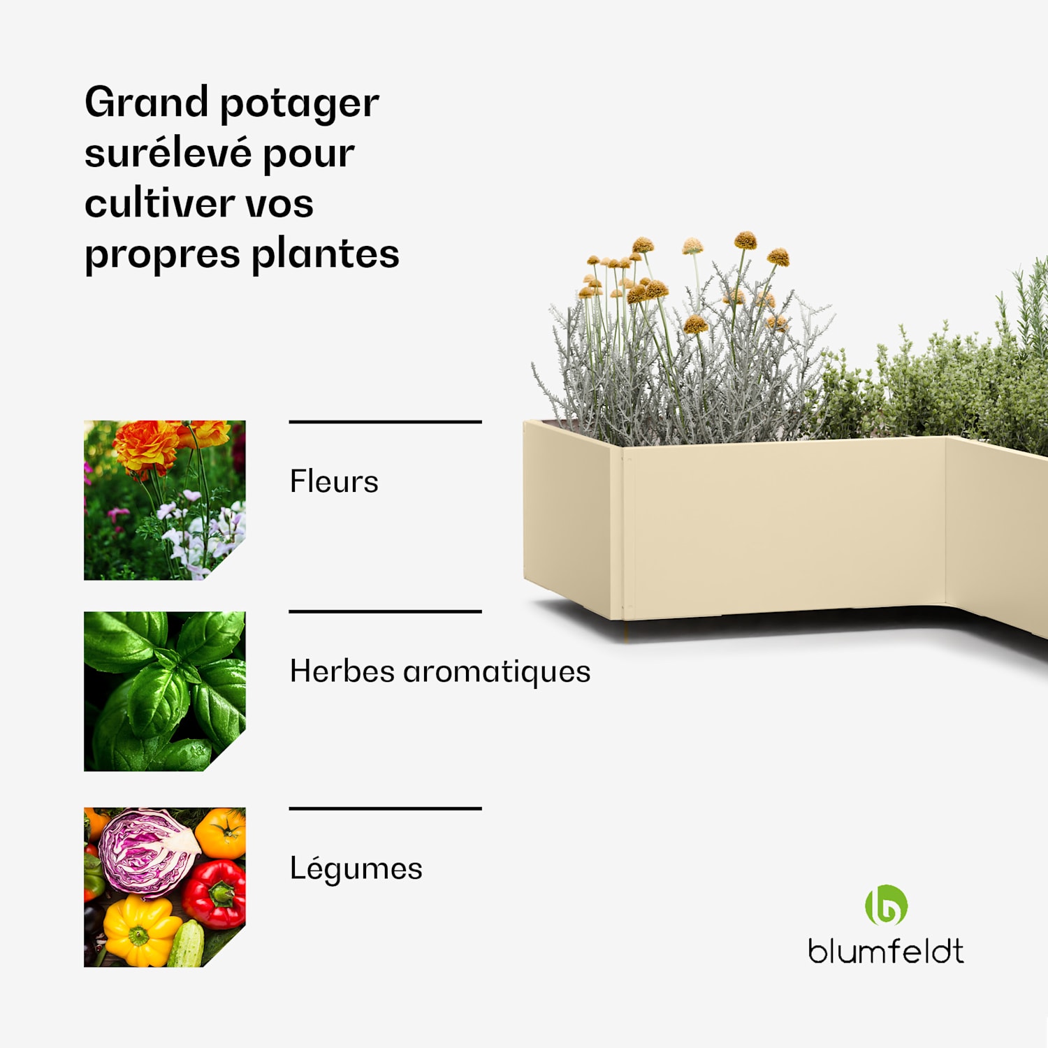 blumfeldt Versagrow potager surélevé avec huit éléments modulaires pour une forme et une hauteur de travail personnalisées en 1 mm  