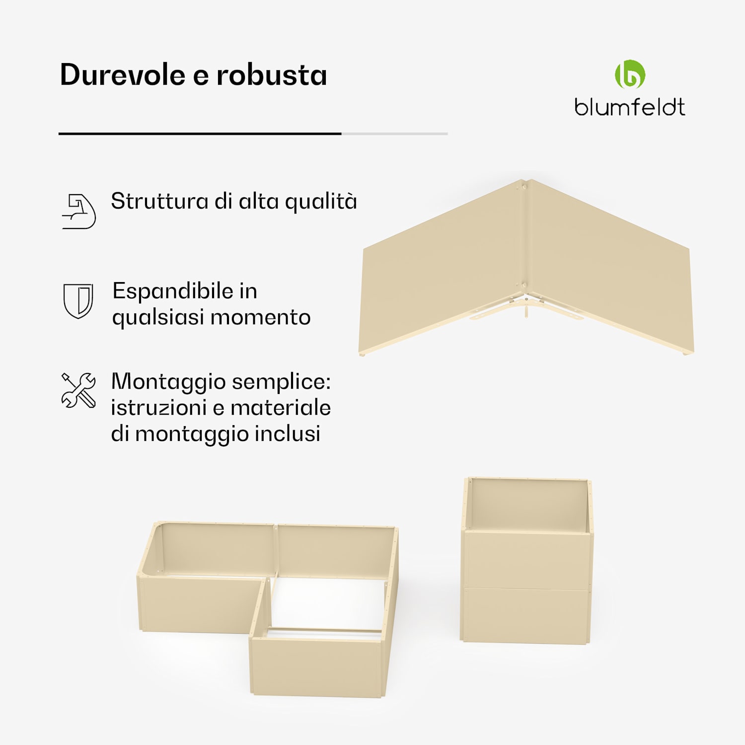 blumfeldt Versagrow - Aiuola rialzata, con otto sezioni modulari per personalizzare la forma e l'altezza di lavoro, 1 mm di spessore  8 | Crema vintage