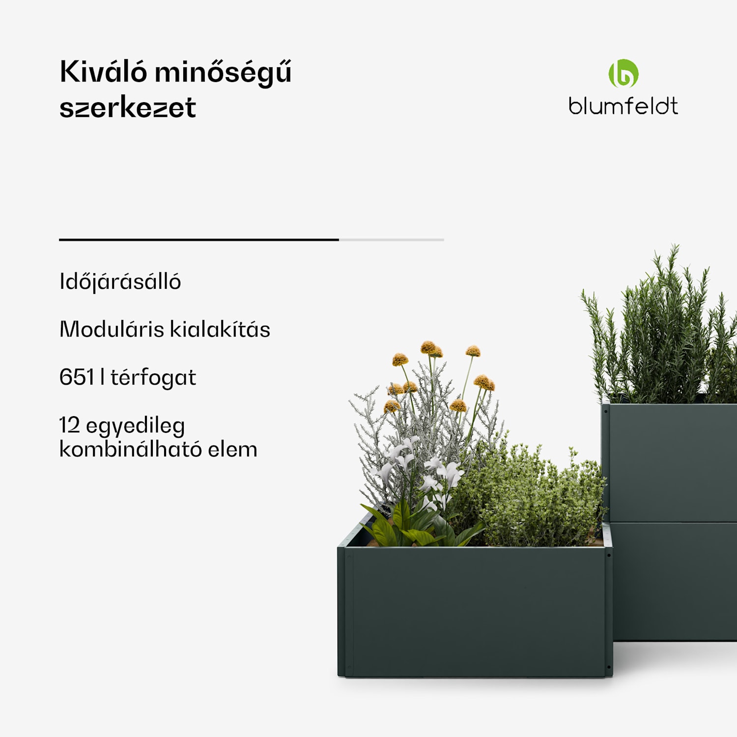 Versagrow magaságyás 12 modullal, egyedi forma, 1 mm vastagság, rozsdamentes acél