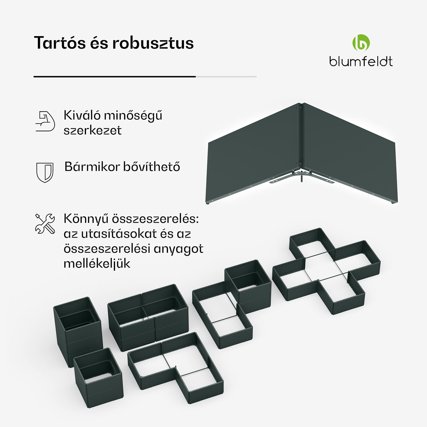 Versagrow magaságyás 12 modullal, egyedi forma, 1 mm vastagság, rozsdamentes acél