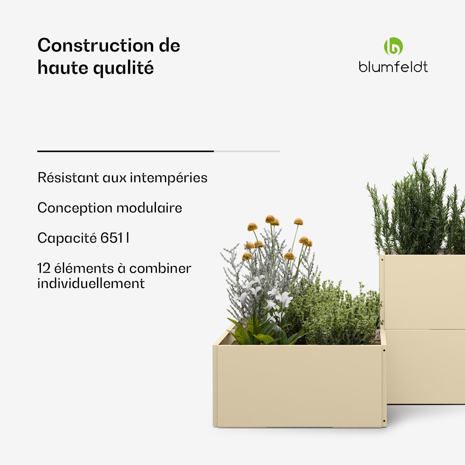 Versagrow verhoogde kweekbak met 12 modules | individuele vorm | 1 mm dik rvs 12 | Vintage Crème