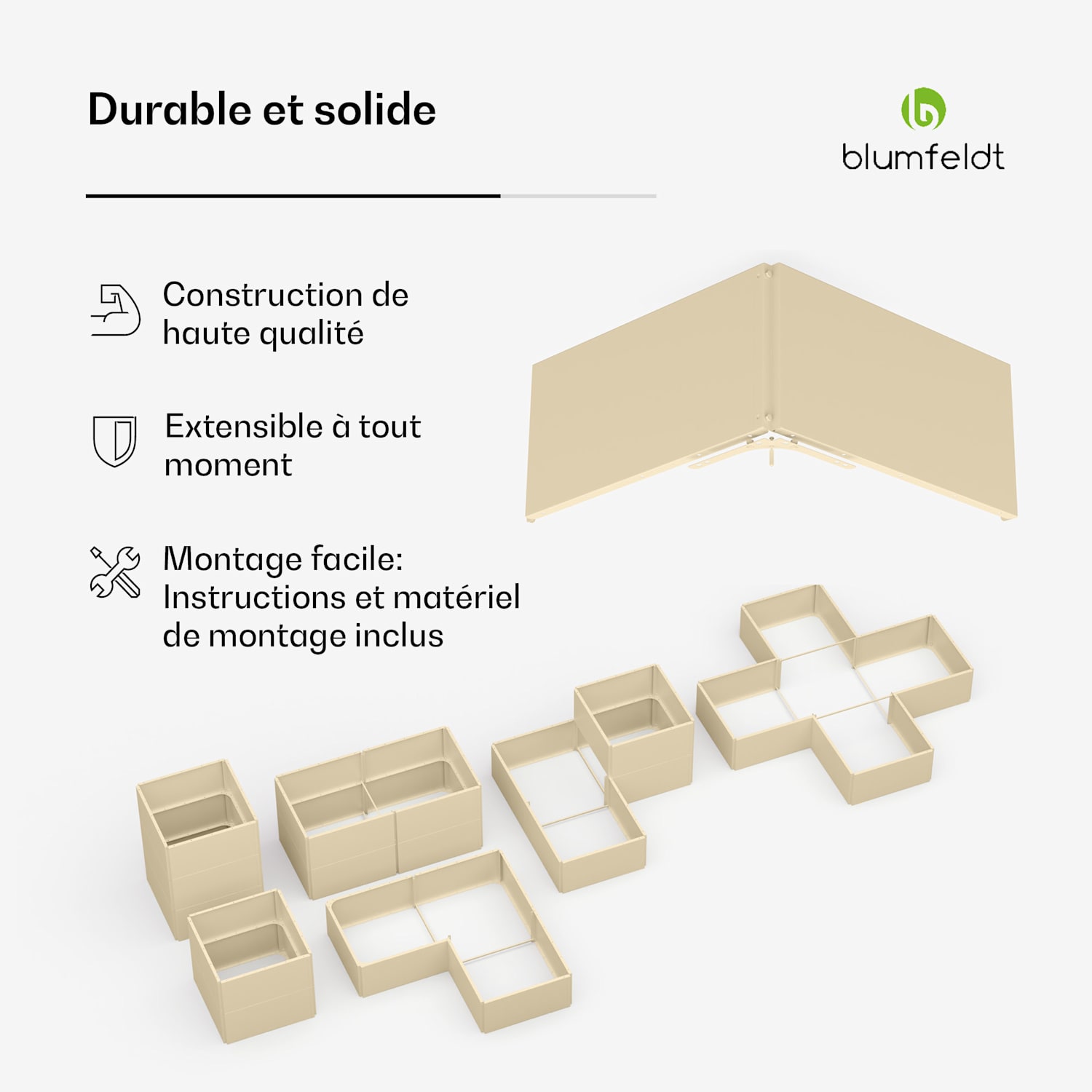 Versagrow verhoogde kweekbak met 12 modules | individuele vorm | 1 mm dik rvs 12 | Vintage Crème
