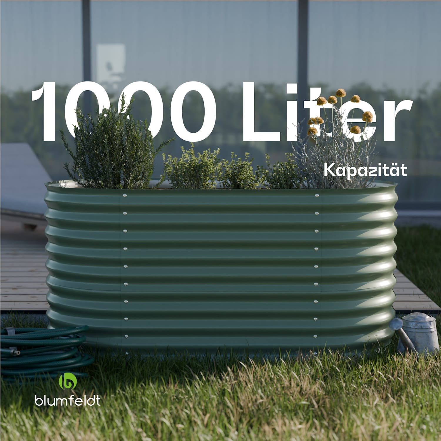 High Grow Hochbeet mit 160 x 80 x 80 cm aus Stahl-Wellblech einfacher Aufbau rost- und frostsicher 160 x 80 x 80 cm | Grün