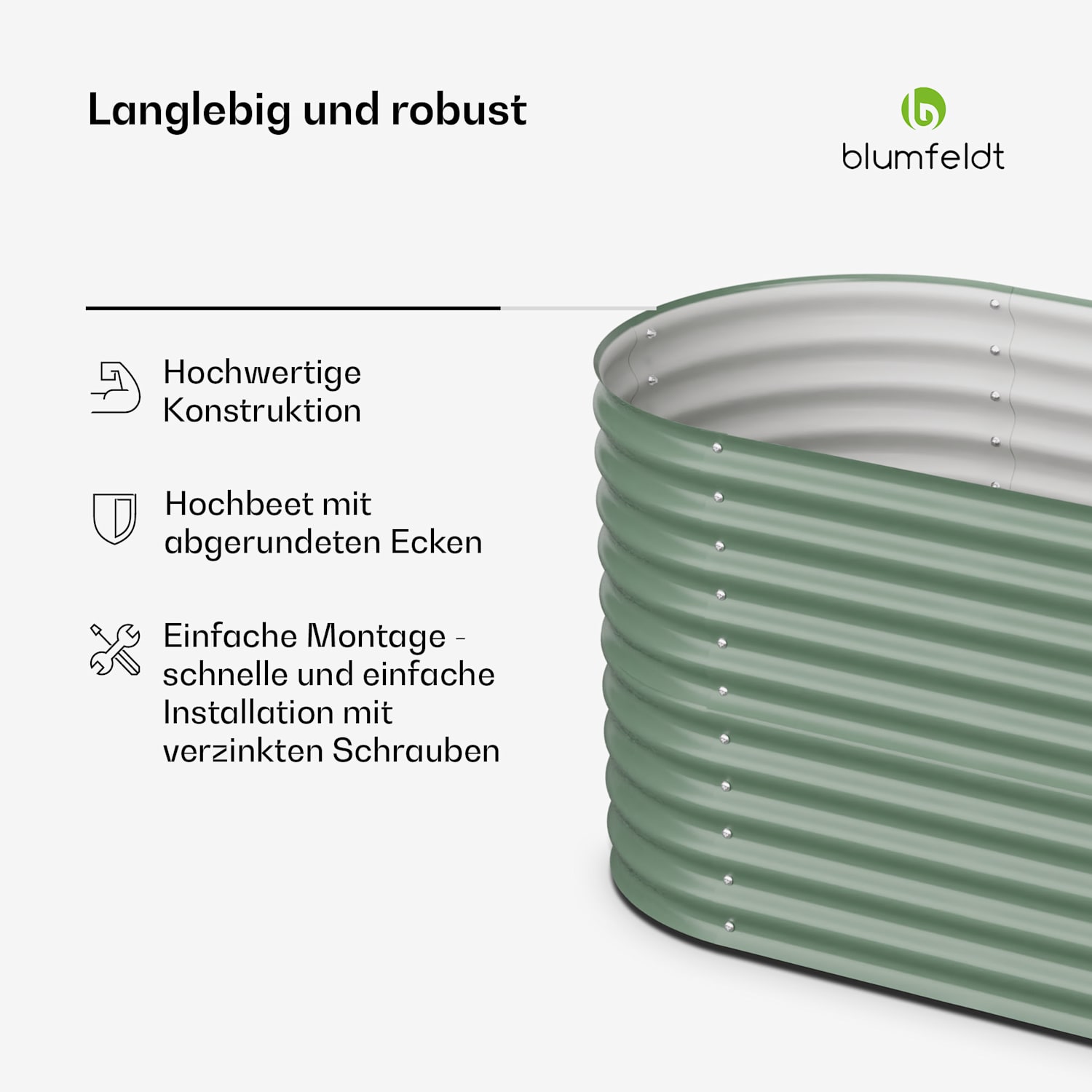 High Grow Hochbeet mit 160 x 80 x 80 cm aus Stahl-Wellblech einfacher Aufbau rost- und frostsicher 160 x 80 x 80 cm | Grün