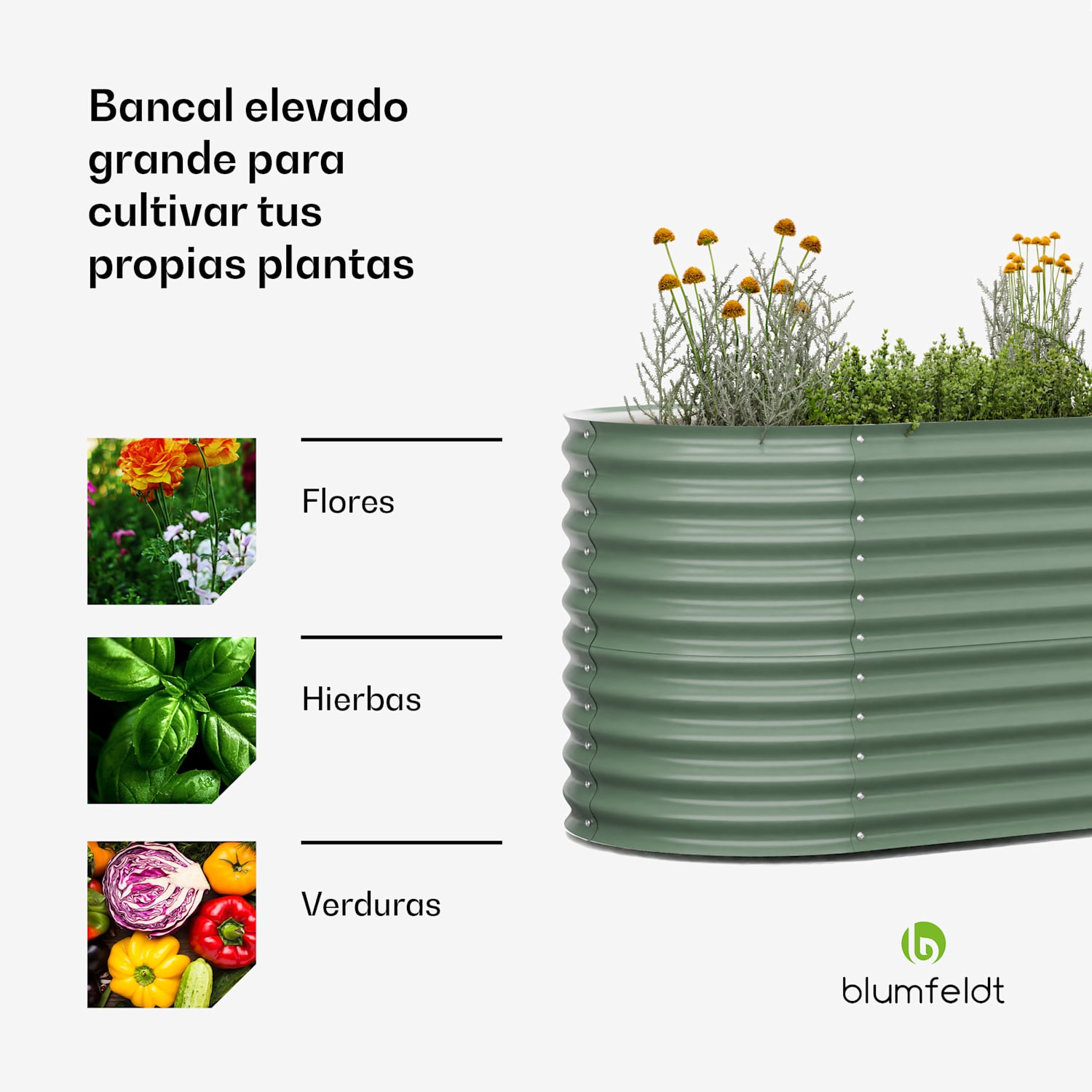 Cama elevada High Grow con 160 x 80 x 80 cm de chapa ondulada de acero fácil de montar a prueba de óxido y heladas 160 x 80 x 80 cm | Verde