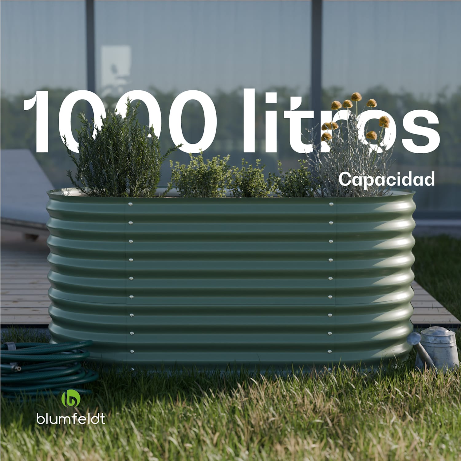 Cama elevada High Grow con 160 x 80 x 80 cm de chapa ondulada de acero fácil de montar a prueba de óxido y heladas 160 x 80 x 80 cm | Verde