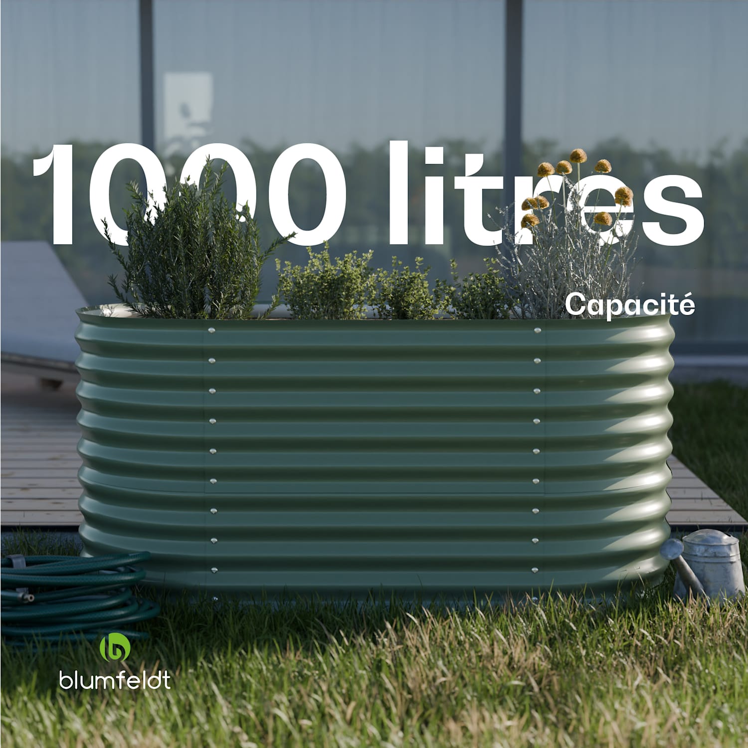 High Grow potager surélevé de 160 x 80 x 80 cm en tôle d'acier ondulée montage facile résistant à la rouille et au gel 160 x 80 x 80 cm | Vert