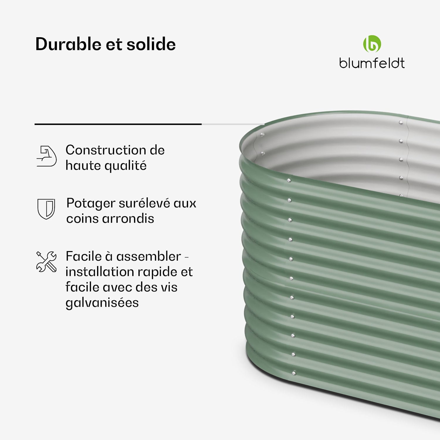 High Grow potager surélevé de 160 x 80 x 80 cm en tôle d'acier ondulée montage facile résistant à la rouille et au gel 160 x 80 x 80 cm | Vert