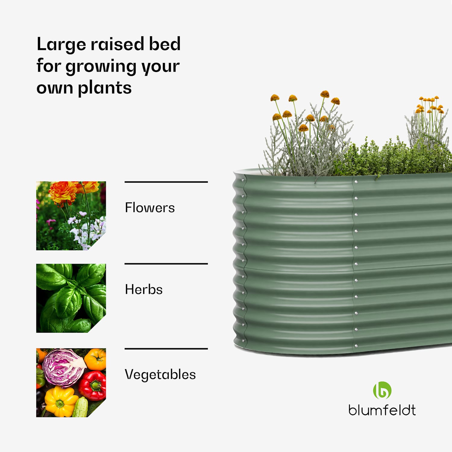 High Grow hoge kweekbak van 160 x 80 x 80 cm van stalen golfplaat eenvoudige opbouw roest- en vorstvrij 160 x 80 x 80 cm | Groen