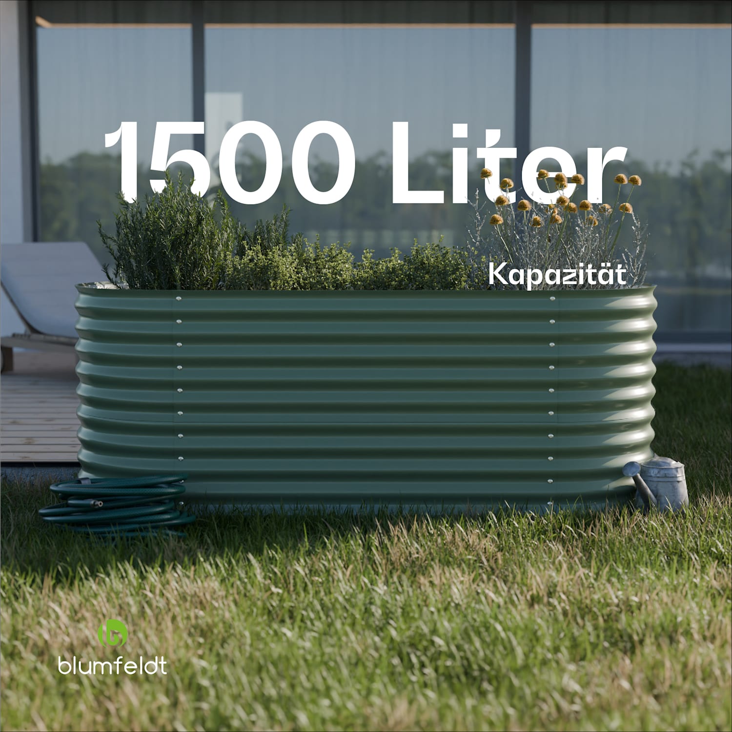 High Grow Hochbeet mit 200 x 80 x 100 cm aus Stahl-Wellblech einfacher Aufbau rost- und frostsicher 200 x 100 x 80 cm | Grün