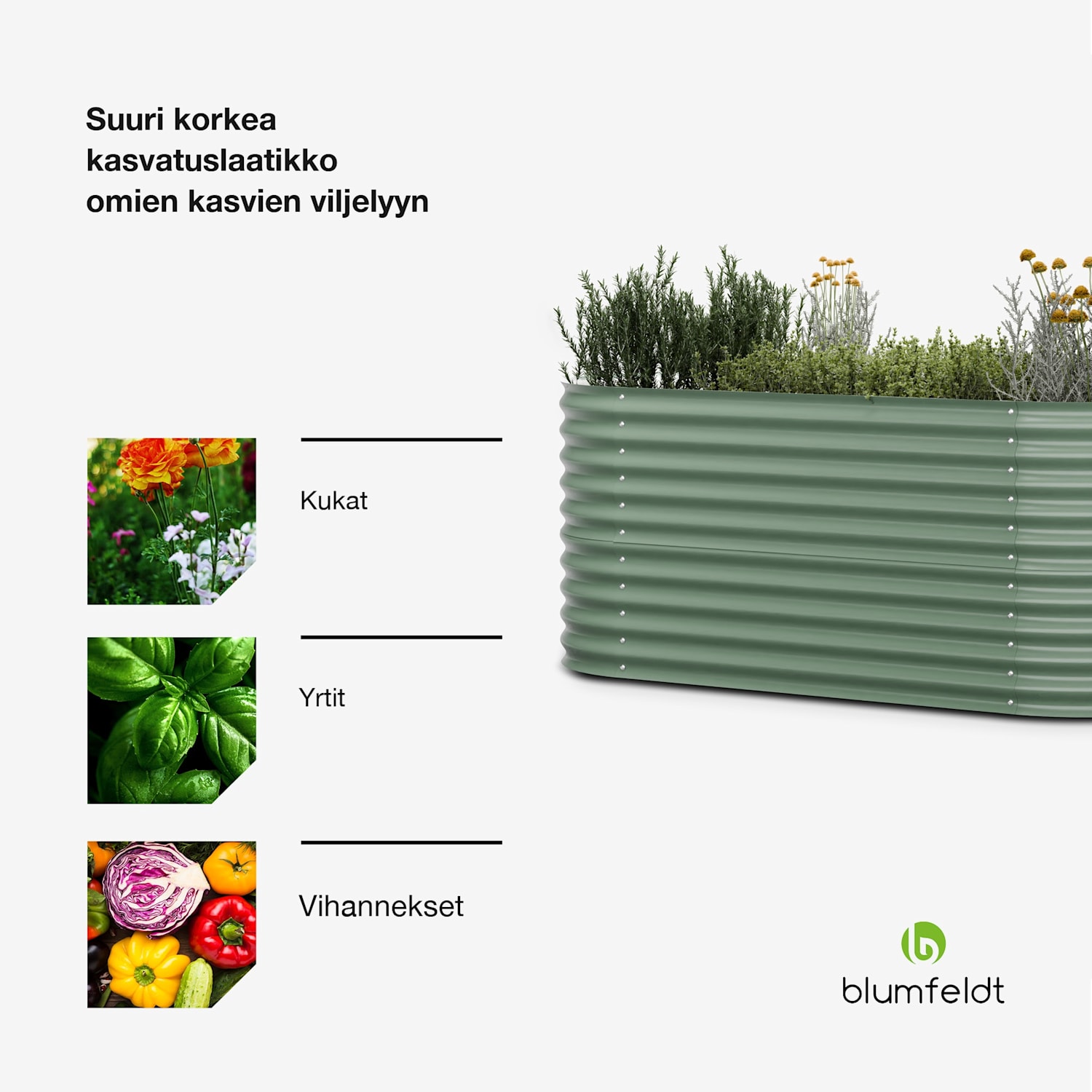 High Grow -viljelylaatikko 200 x 80 x 100 cm teräs-aaltopelti helppo koota ruosteen ja pakkasen kestävä 200 x 100 x 80 cm | Vihreä