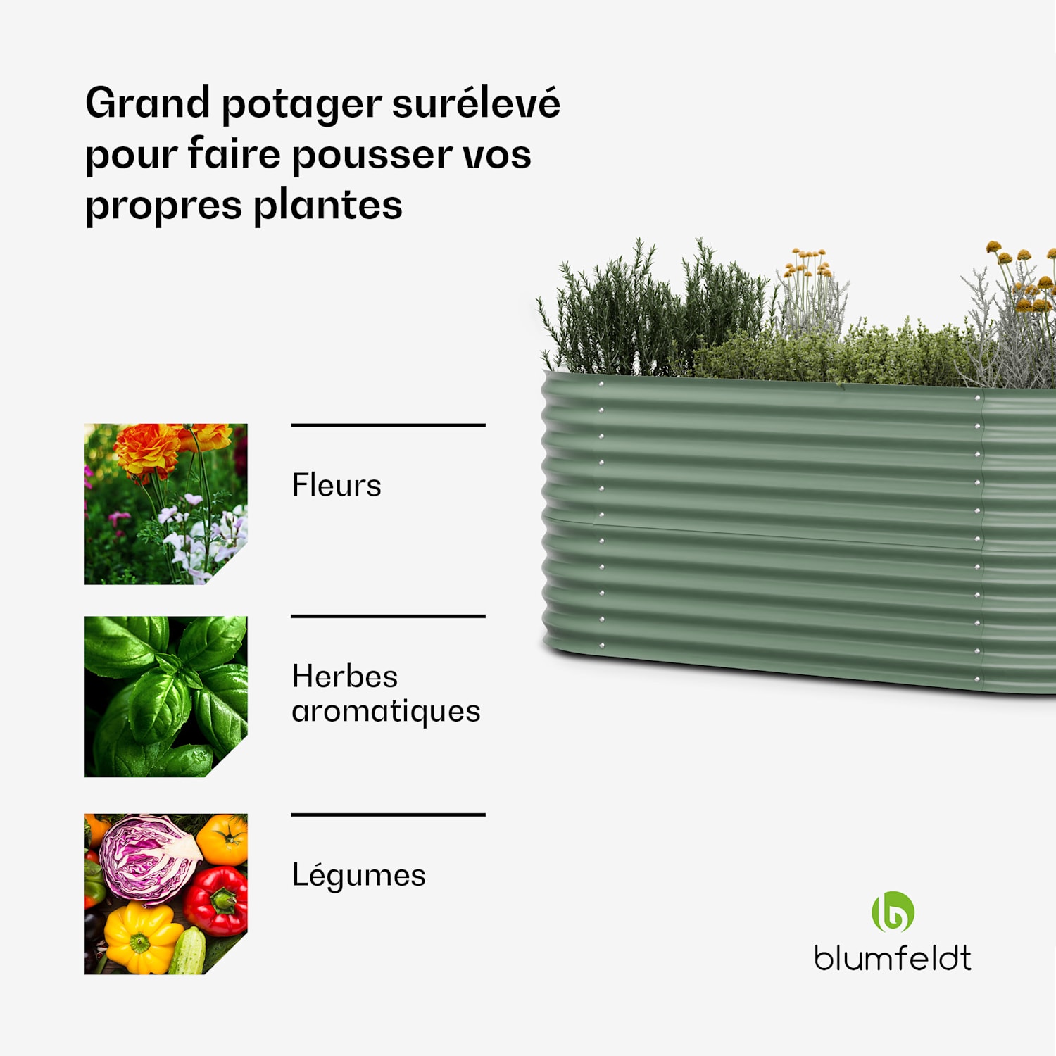 High Grow hoge kweekbak van 200 x 80 x 100 cm van stalen golfplaat eenvoudige opbouw roest- en vorstvrij 200 x 100 x 80 cm | Groen