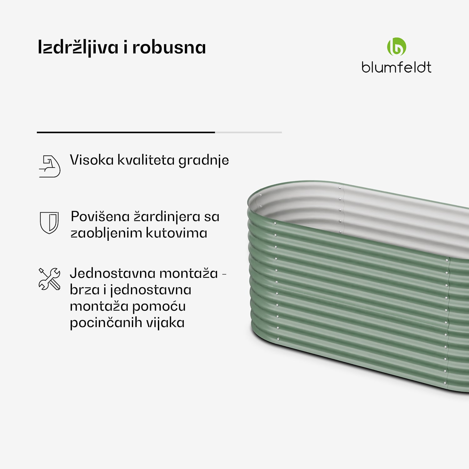 High Grow, podignuti krevet, 200 x 80 x 100 cm, izrađen od valovitog čeličnog lima, jednostavan za sastavljanje, otporan na hrđu i mraz 200 x 100 x 80 cm | Zelena