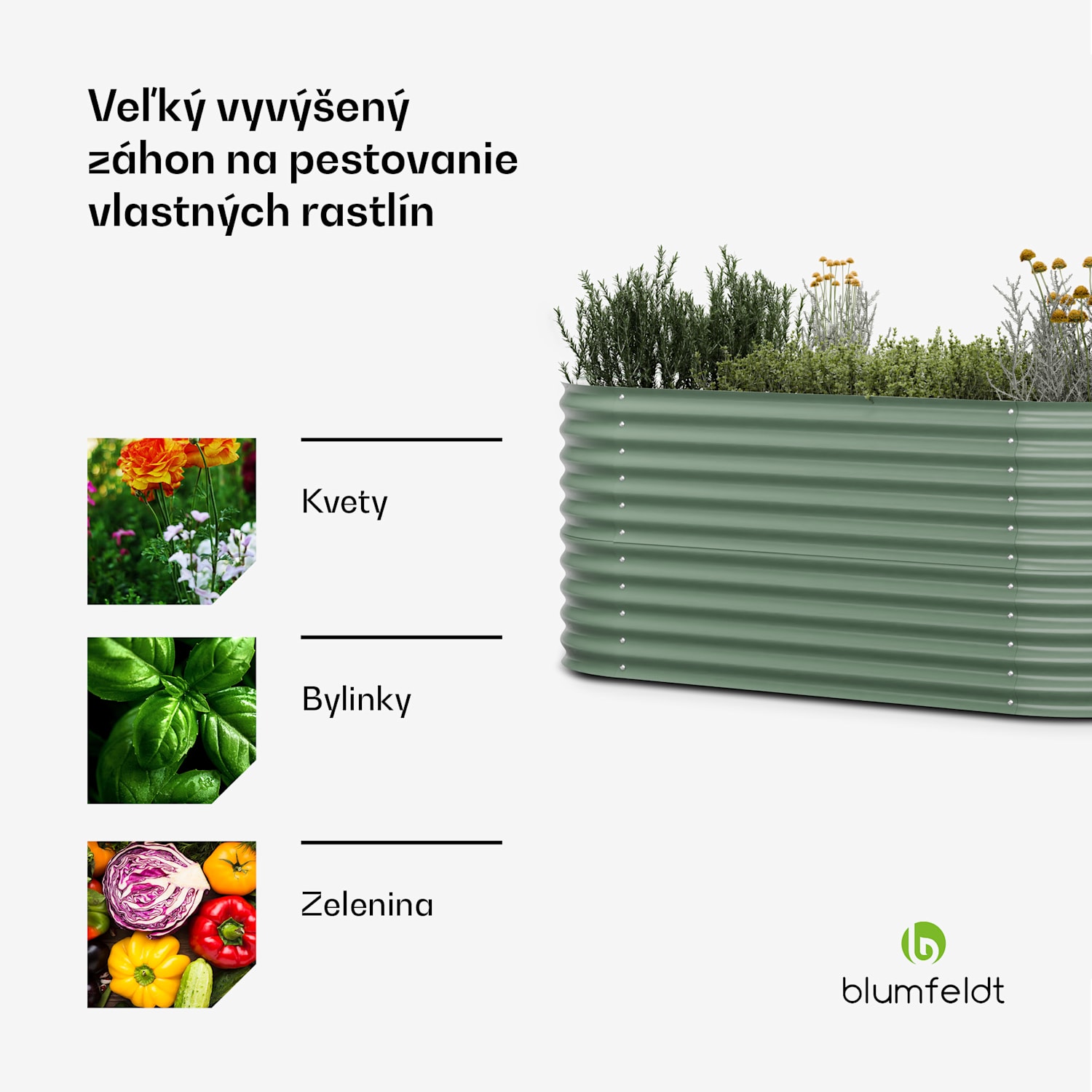 High Grow, vyvýšený záhon, 200 x 80 x 100 cm, z vlnitého oceľového plechu, jednoduchá montáž, odolný voči hrdzi a mrazu 200 x 100 x 80 cm | Zelená