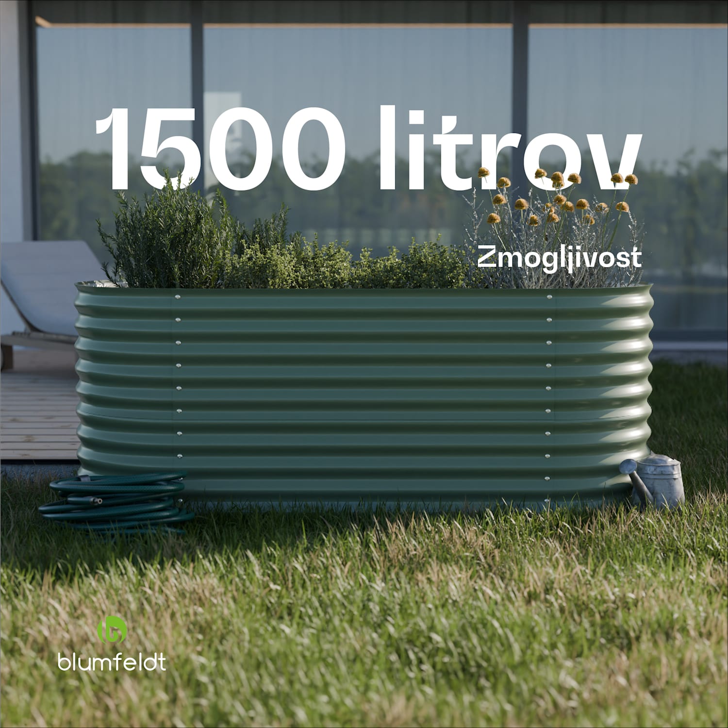 Dvignjena gredica High Grow, 200 x 80 x 100 cm, iz valovite jeklene pločevine, enostavna za montažo, odporna proti rji in mrazu 200 x 100 x 80 cm | Zelena