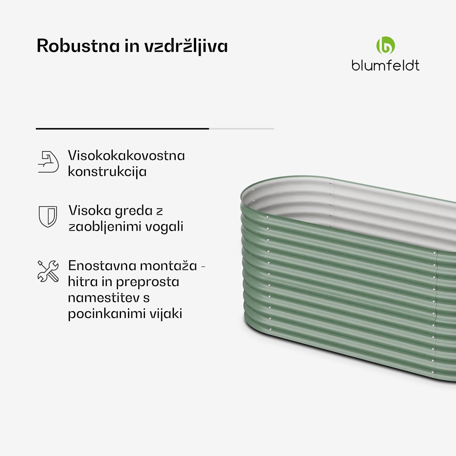 Dvignjena gredica High Grow, 200 x 80 x 100 cm, iz valovite jeklene pločevine, enostavna za montažo, odporna proti rji in mrazu 200 x 100 x 80 cm | Zelena