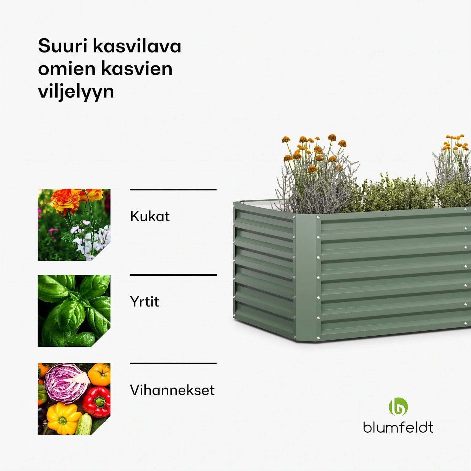 High Grow Straight korotettu kasvatuslaatikko 180x60x90 cm teräs-aaltopelti, helppo kokoaminen, ruosteen- ja pakkasenkestävä 180 x 90 x 60 cm | Vihreä