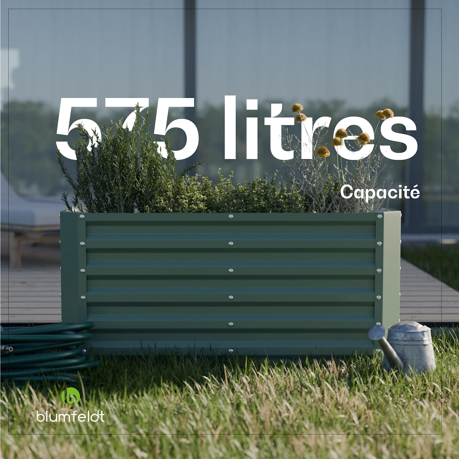 High Grow Straight potager surélevé de 120 x 60 x 60 cm en tôle d'acier ondulée montage facile résistant à la rouille et au gel 