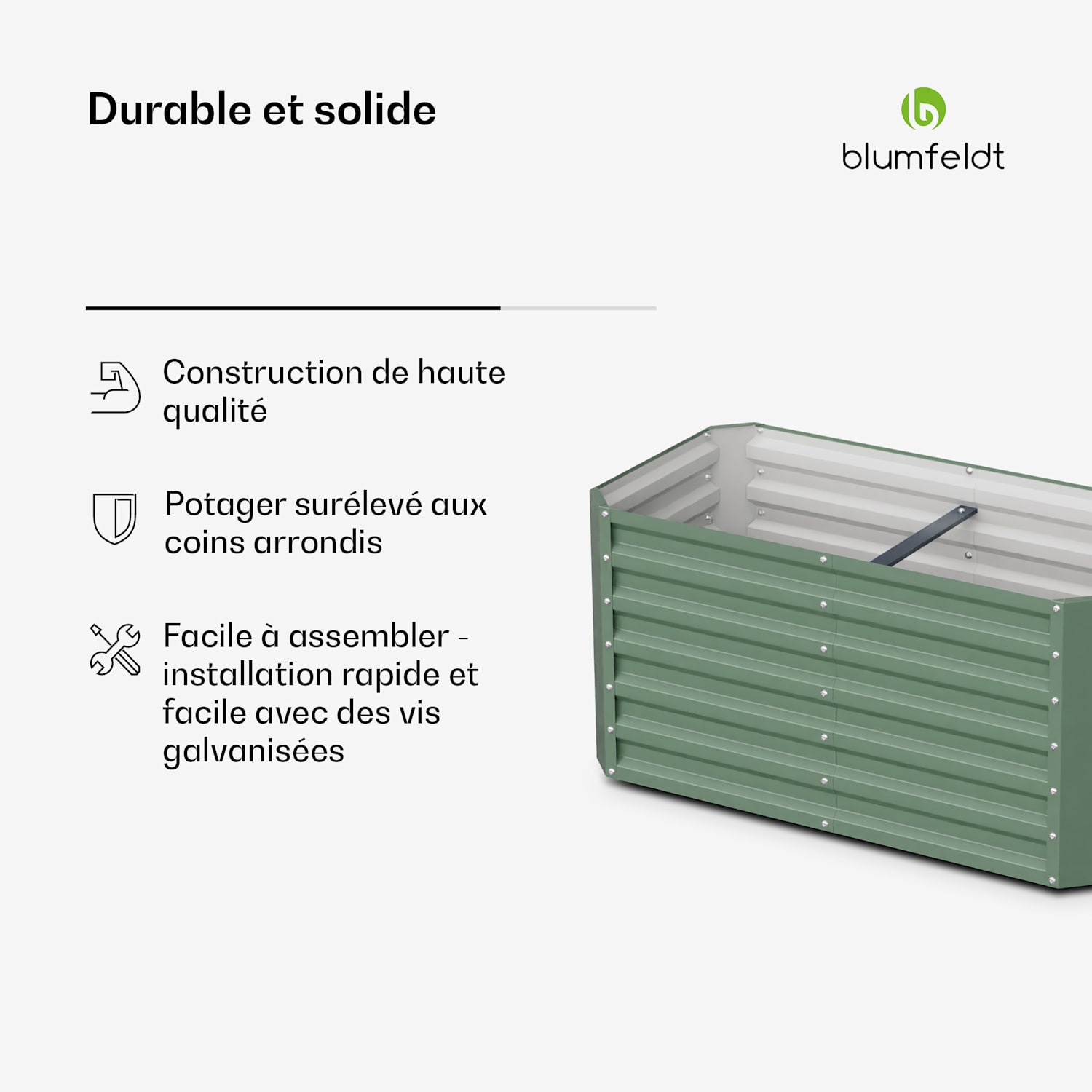 High Grow Straight potager surélevé de 120 x 60 x 60 cm en tôle d'acier ondulée montage facile résistant à la rouille et au gel 