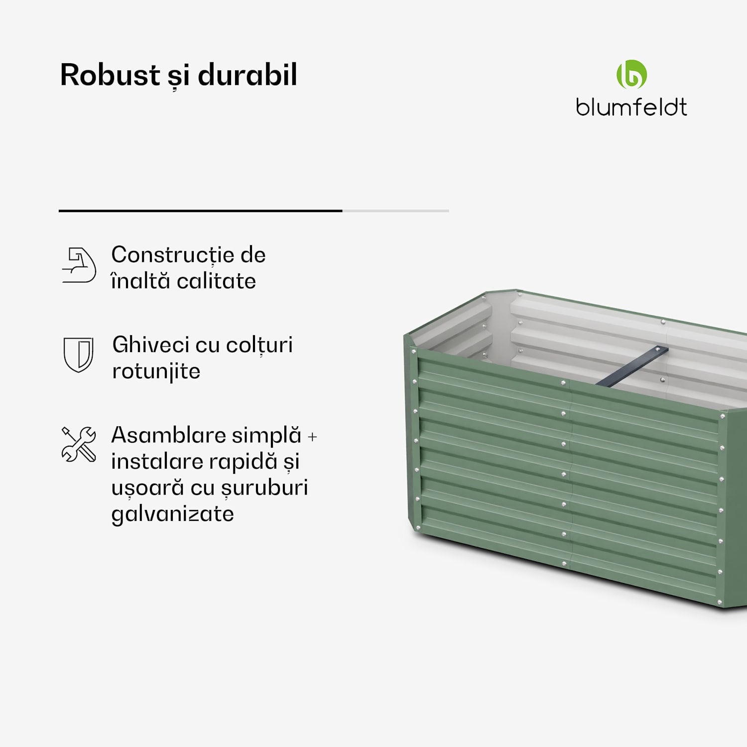 High Grow Straight, ghiveci înalt, 120 x 60 x 60 cm, din tabla de otel ondulata, ușor de asamblat, rezistent la rugina și îngheț 120 x 60 x 60 cm | Verde