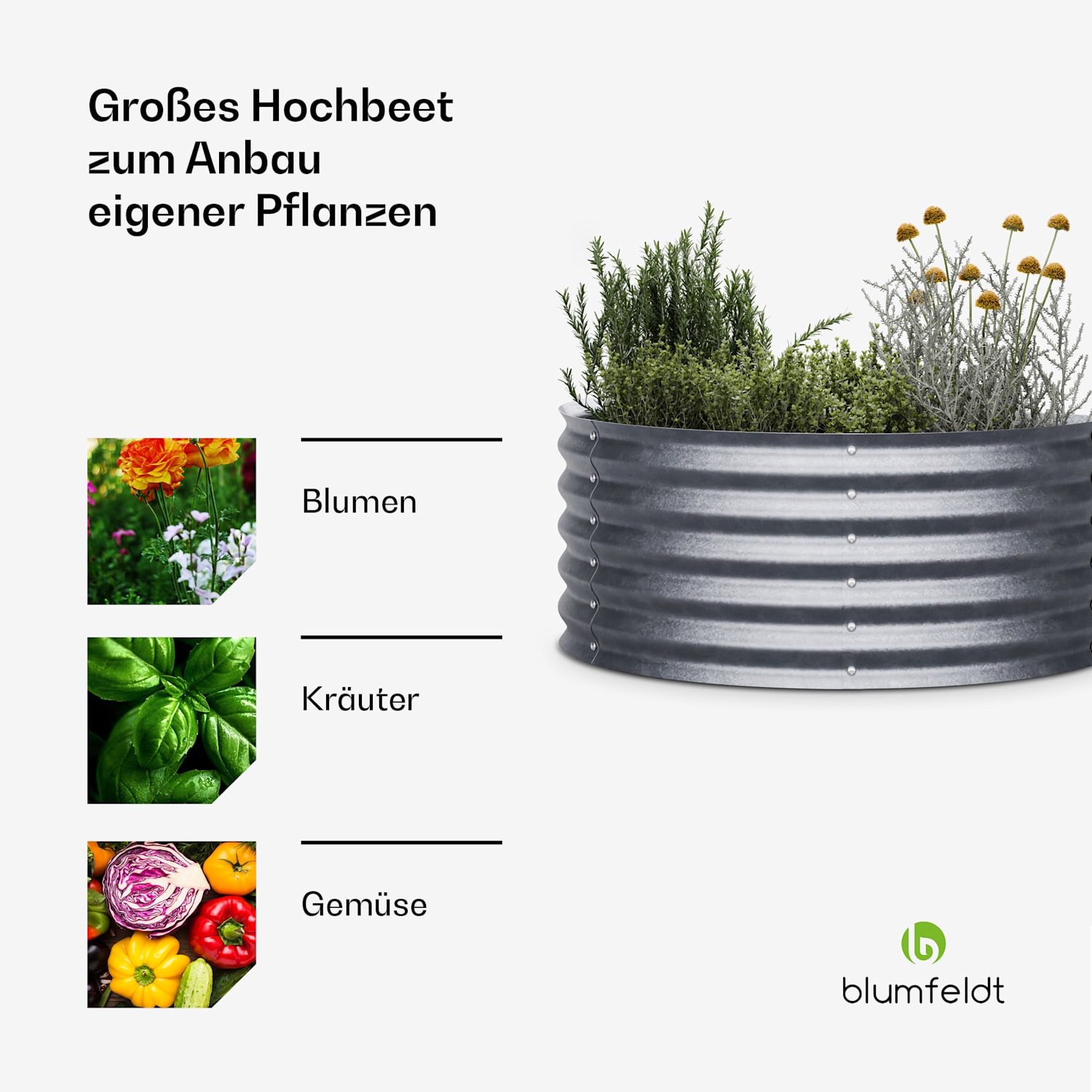 High Grow Half Circle Hochbeet 105 x 43 x 60cm Stahl-Wellblech einfacher Aufbau rost- und frostsicher 105 x 60 x 43 cm | Silber
