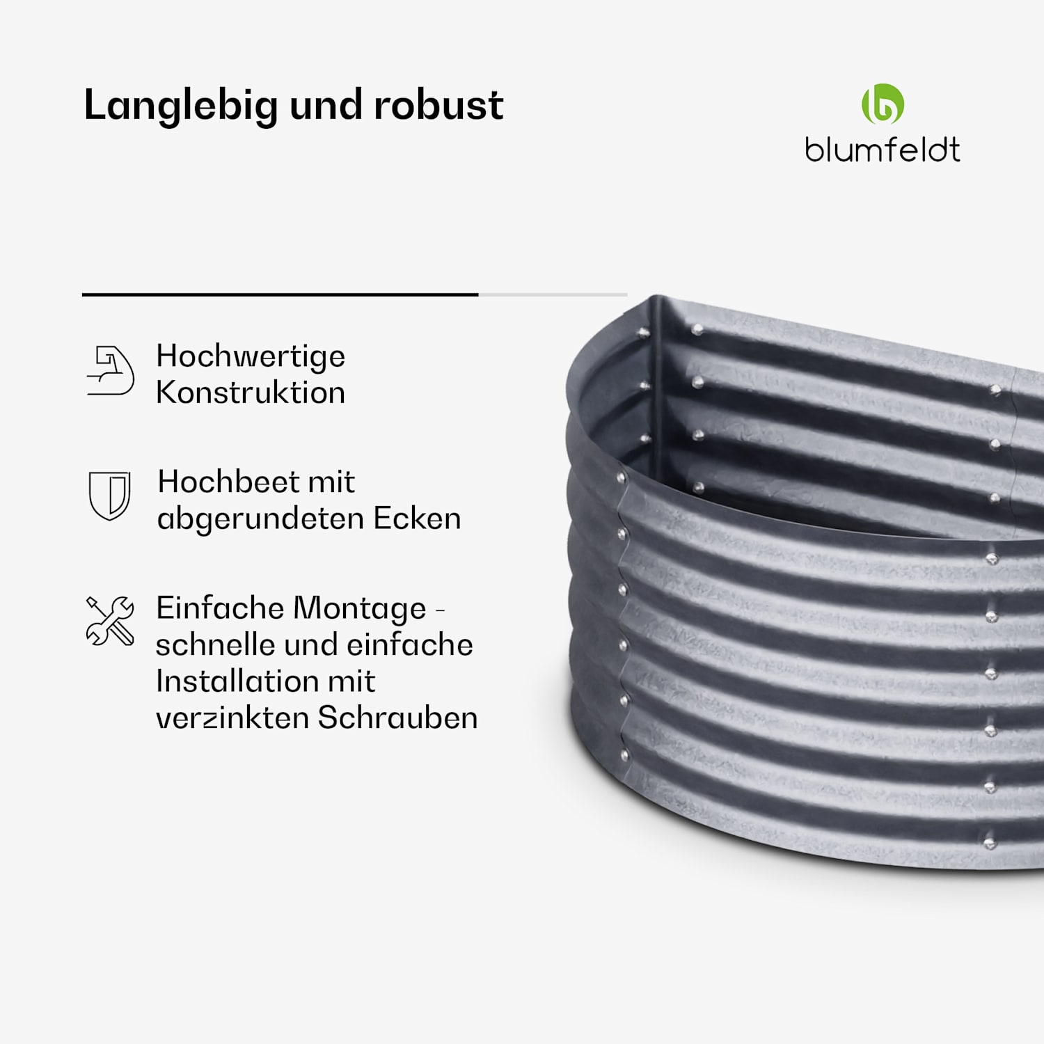 High Grow Half Circle Hochbeet 105 x 43 x 60cm Stahl-Wellblech einfacher Aufbau rost- und frostsicher 105 x 60 x 43 cm | Silber