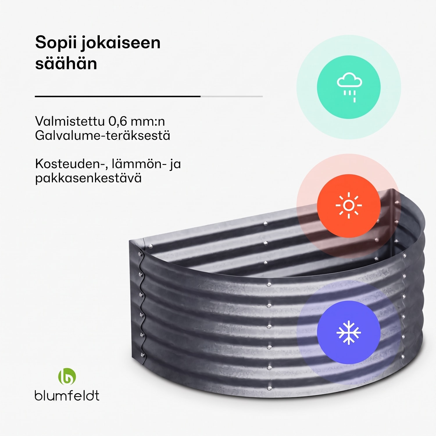 High Grow puolikaaren korotettu kasvatuslaatikko 105 x 43 x 60 cm teräs-aaltopelti ruosteen- ja pakkasenkestävä, helppo kokoaminen 105 x 60 x 43 cm | Hopea