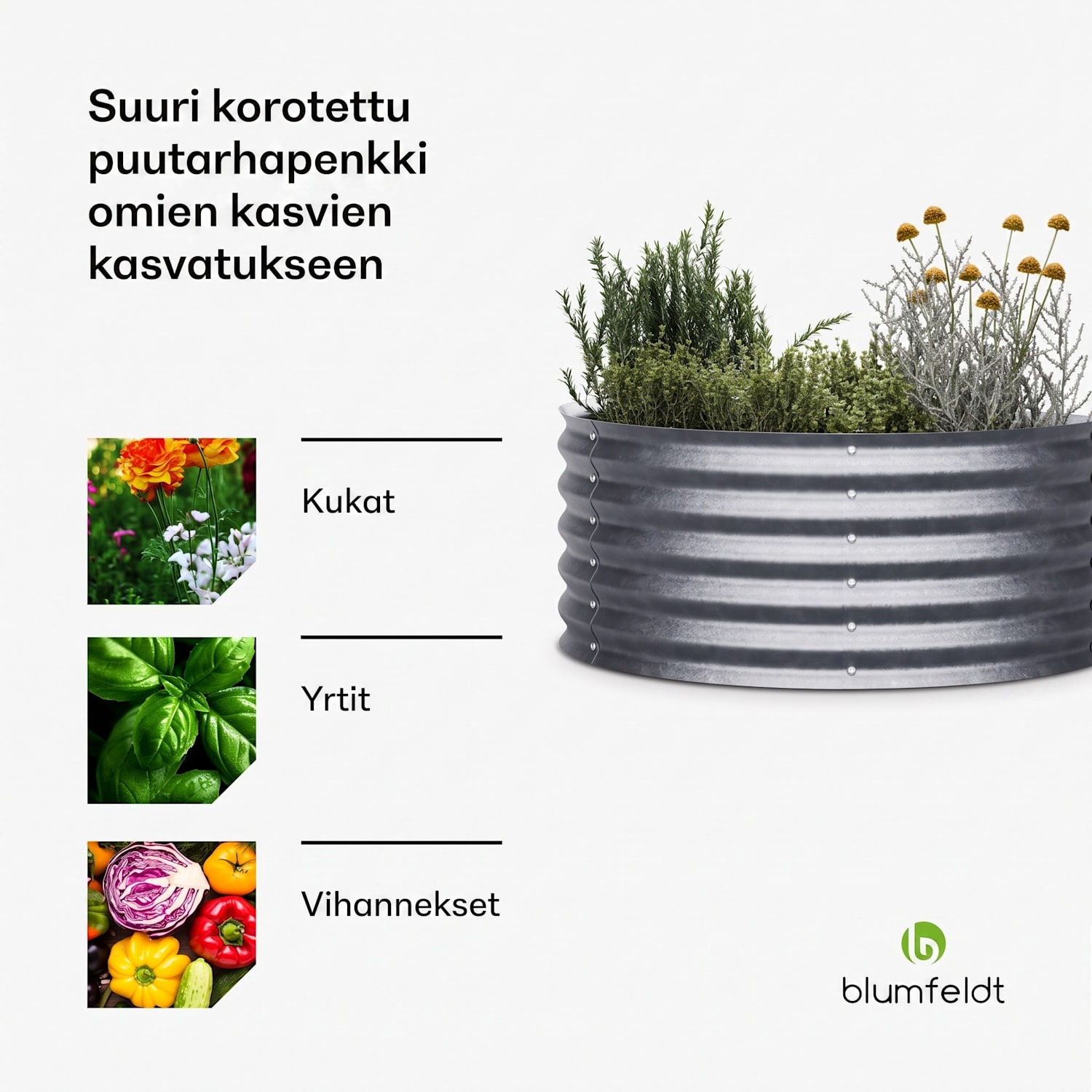 High Grow puolikaaren korotettu kasvatuslaatikko 105 x 43 x 60 cm teräs-aaltopelti ruosteen- ja pakkasenkestävä, helppo kokoaminen 105 x 60 x 43 cm | Hopea