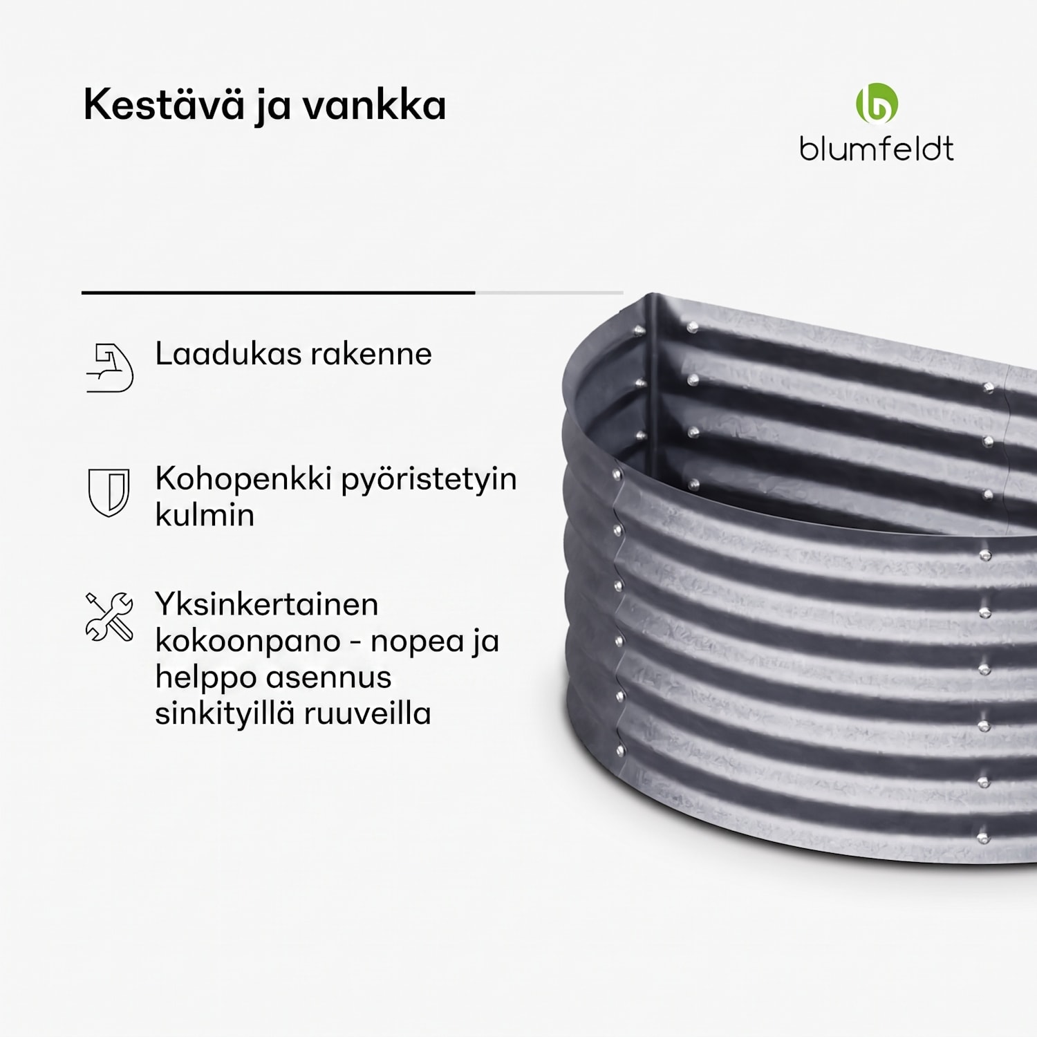 High Grow puolikaaren korotettu kasvatuslaatikko 105 x 43 x 60 cm teräs-aaltopelti ruosteen- ja pakkasenkestävä, helppo kokoaminen 105 x 60 x 43 cm | Hopea