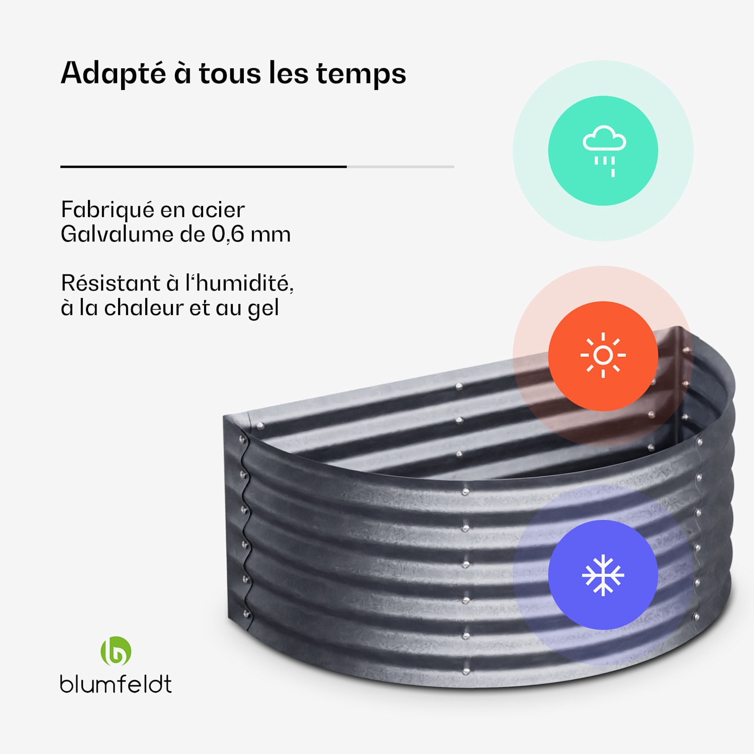 High Grow Half Circle hoge kweekbak 105 x 43 x 60cm stalen golfplaat eenvoudige opbouw roest- en vorstvrij 105 x 60 x 43 cm | Zilver