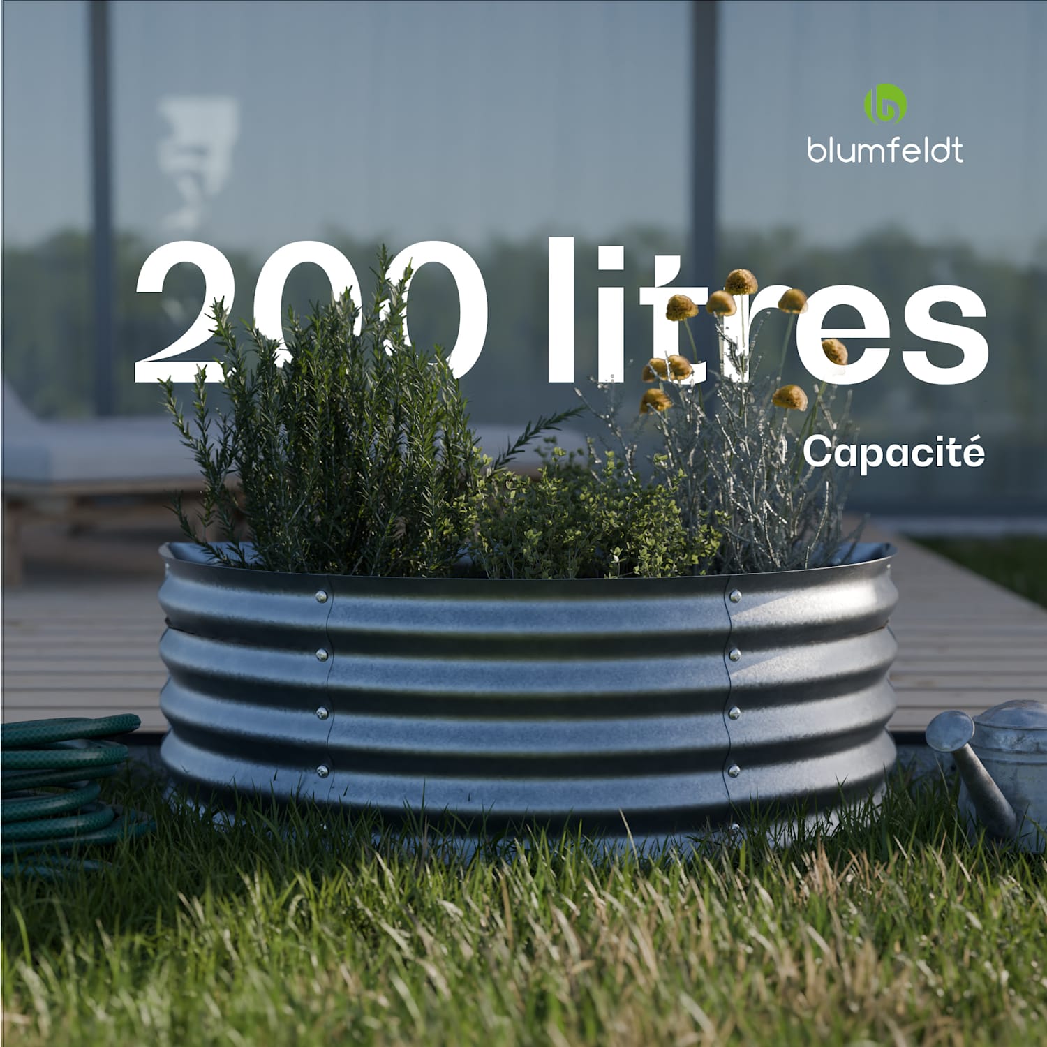 High Grow Half Circle hoge kweekbak 105 x 43 x 60cm stalen golfplaat eenvoudige opbouw roest- en vorstvrij 105 x 60 x 43 cm | Zilver